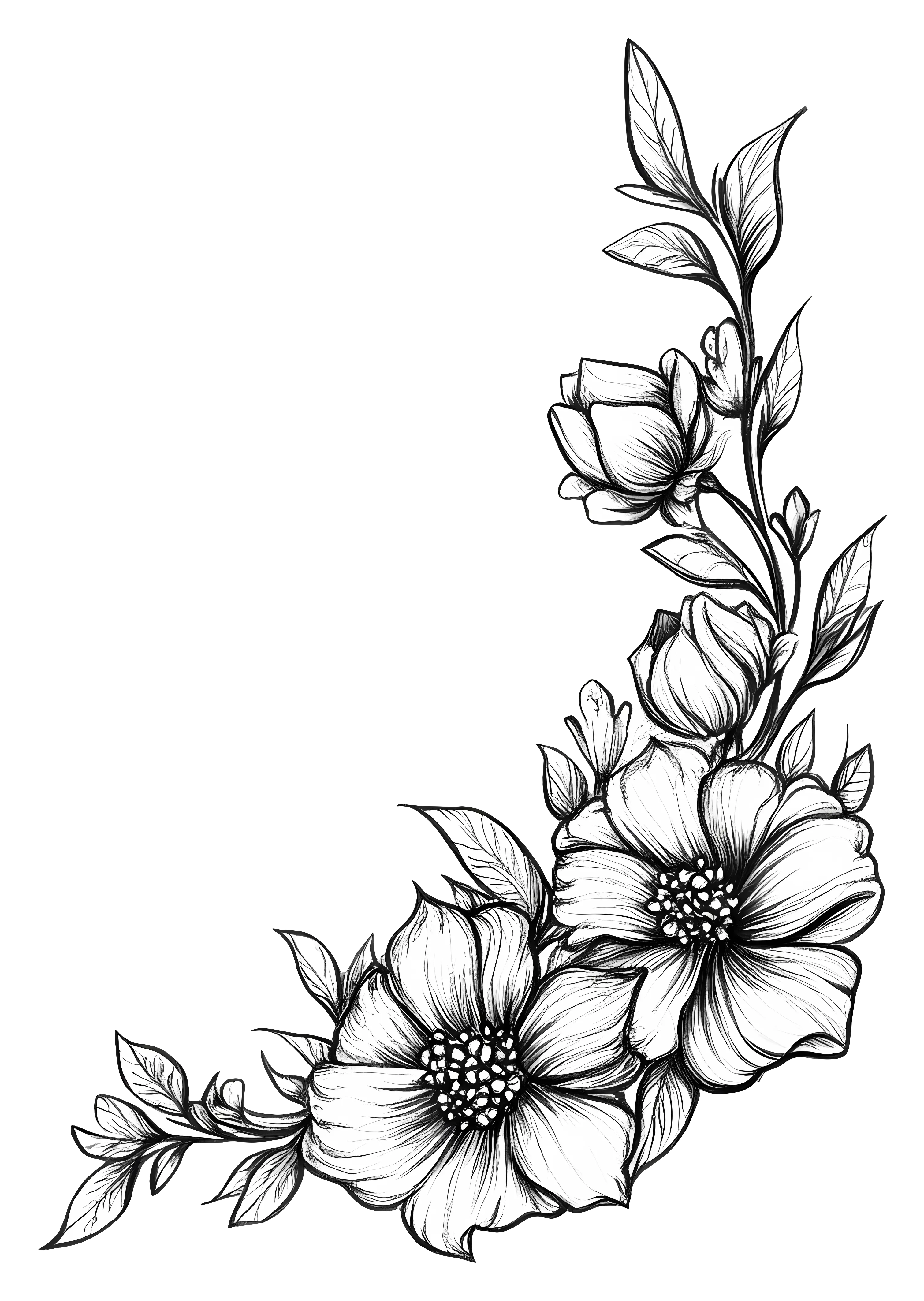 Black and White Floral Illustration