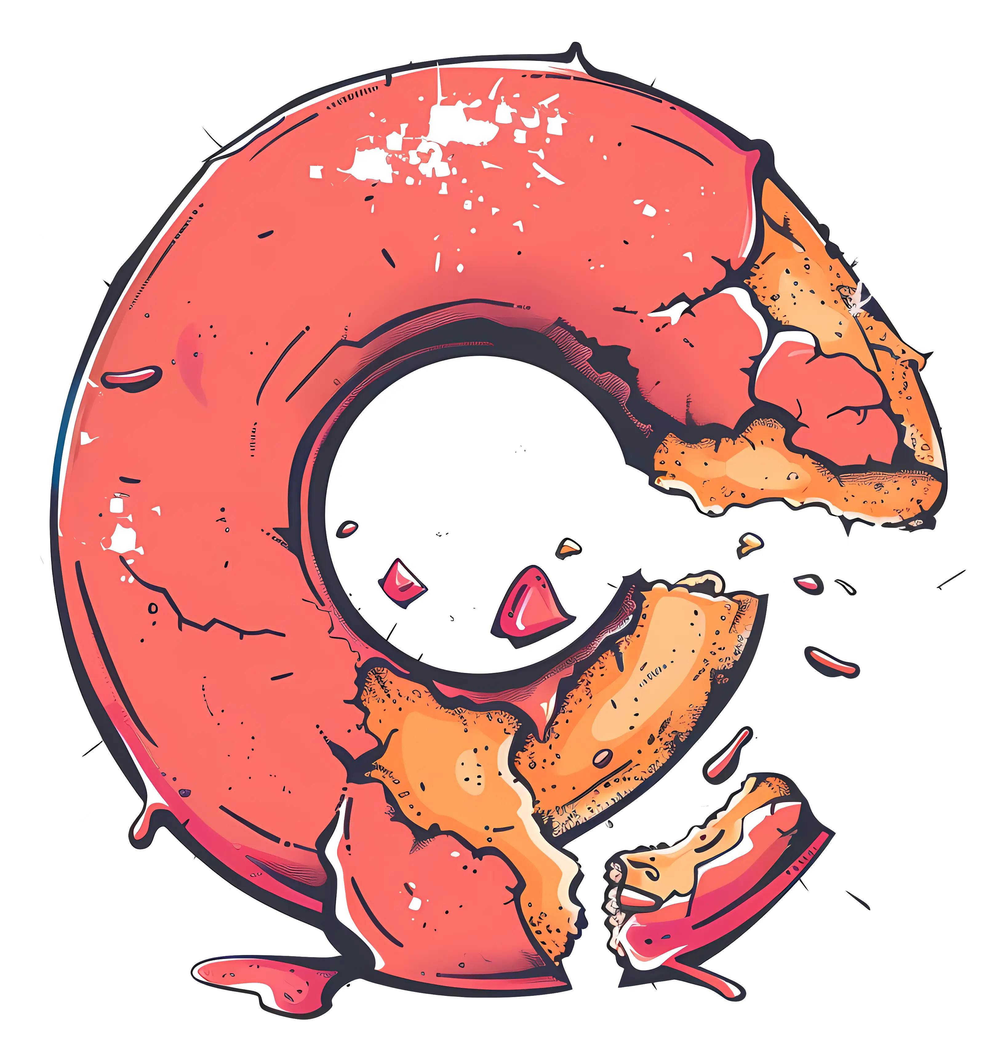 Broken Donut with Crumbs