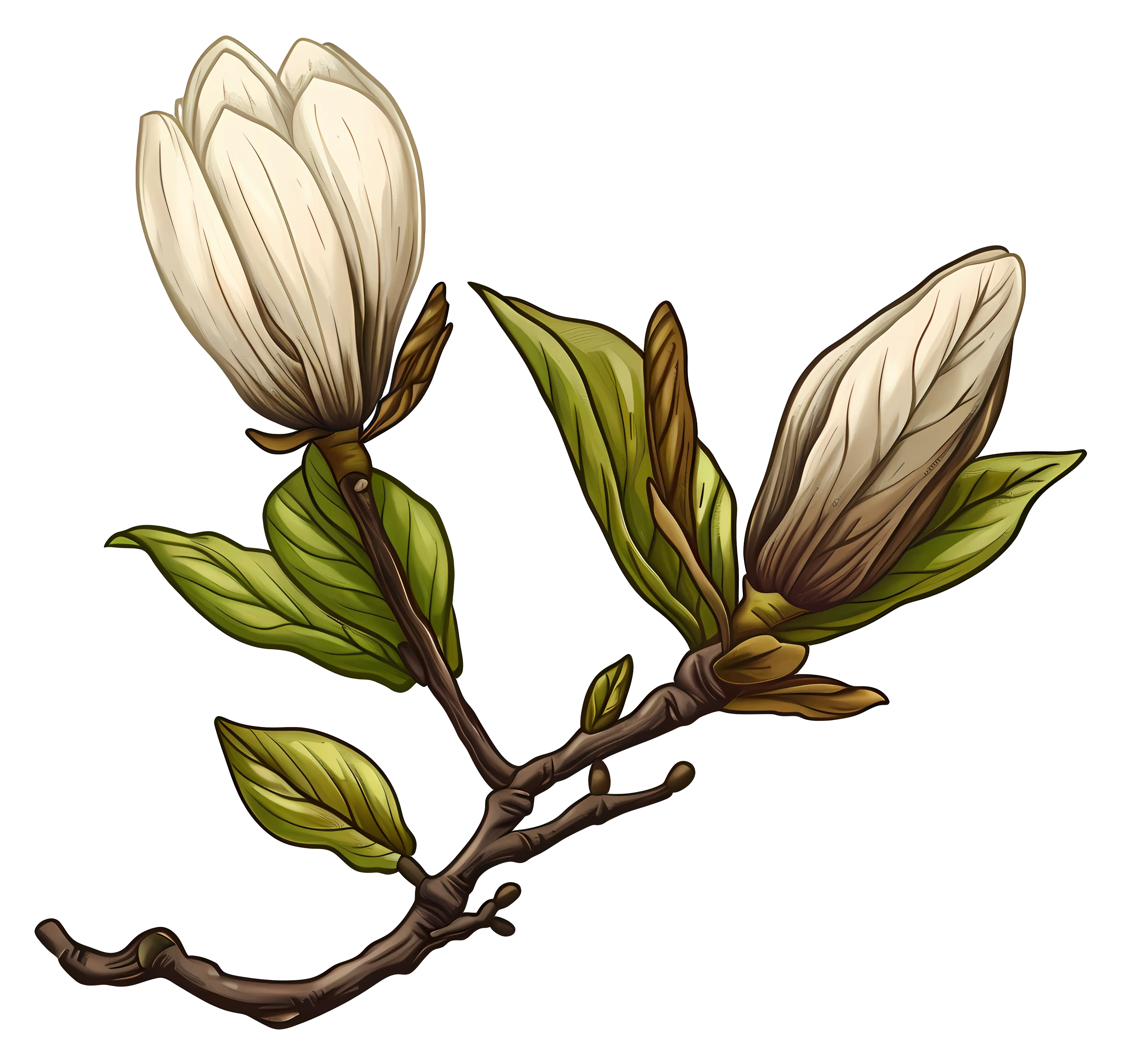 White Magnolia Tree Branch Illustration