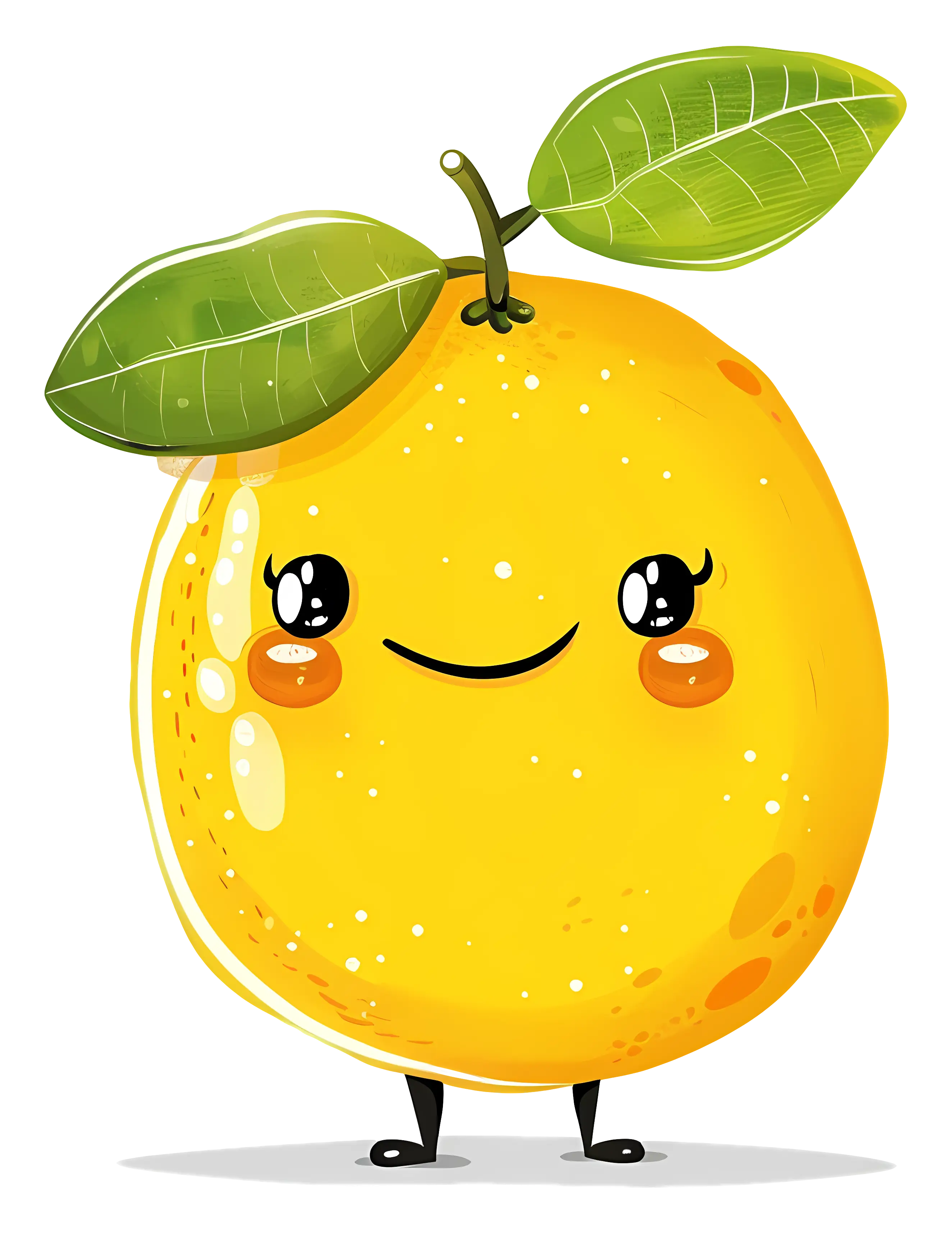 Cute Yellow Cartoon Lemon with Leaves
