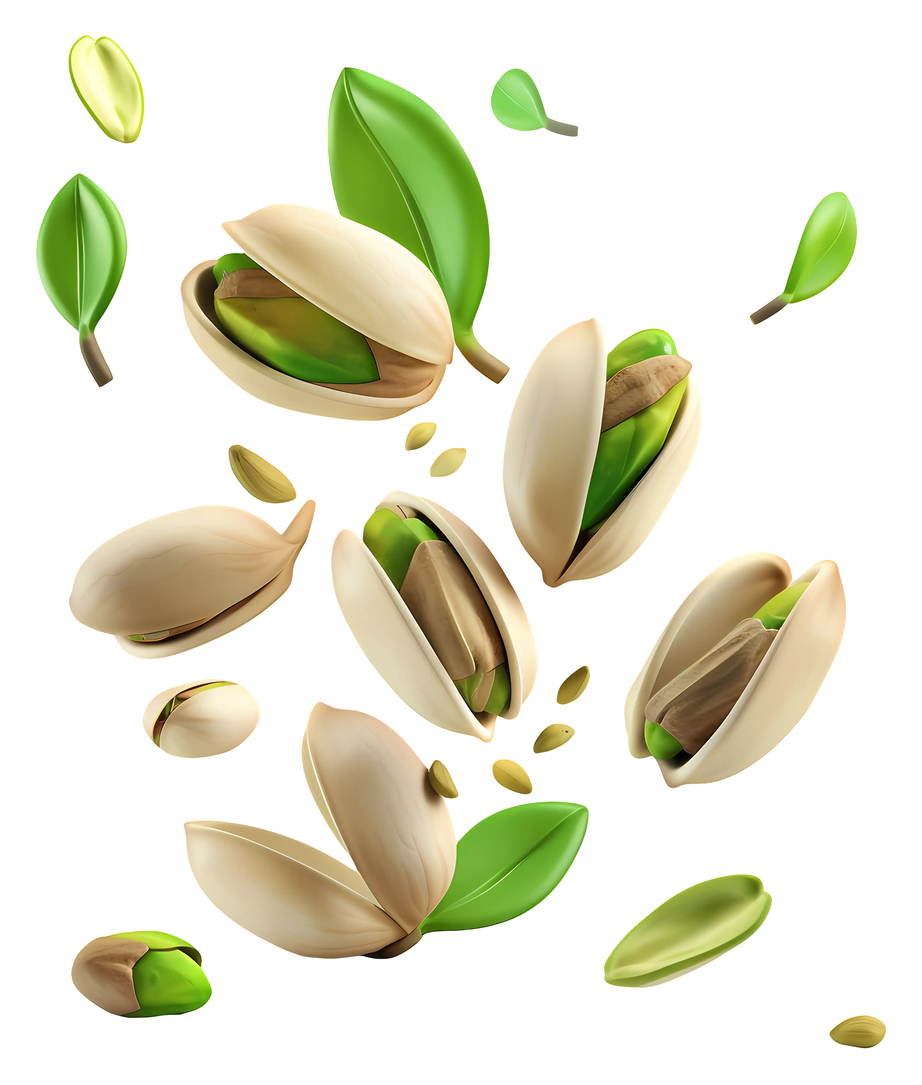 Pistachios with Green Leaves