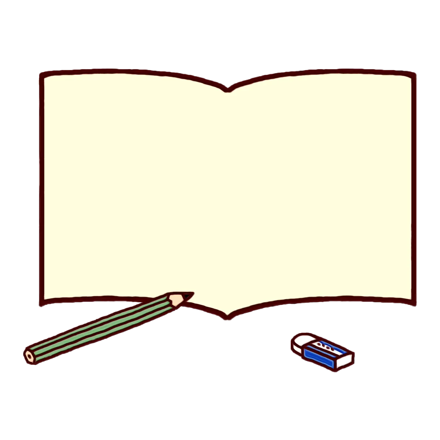 Open Book, Pencil and Eraser Illustration