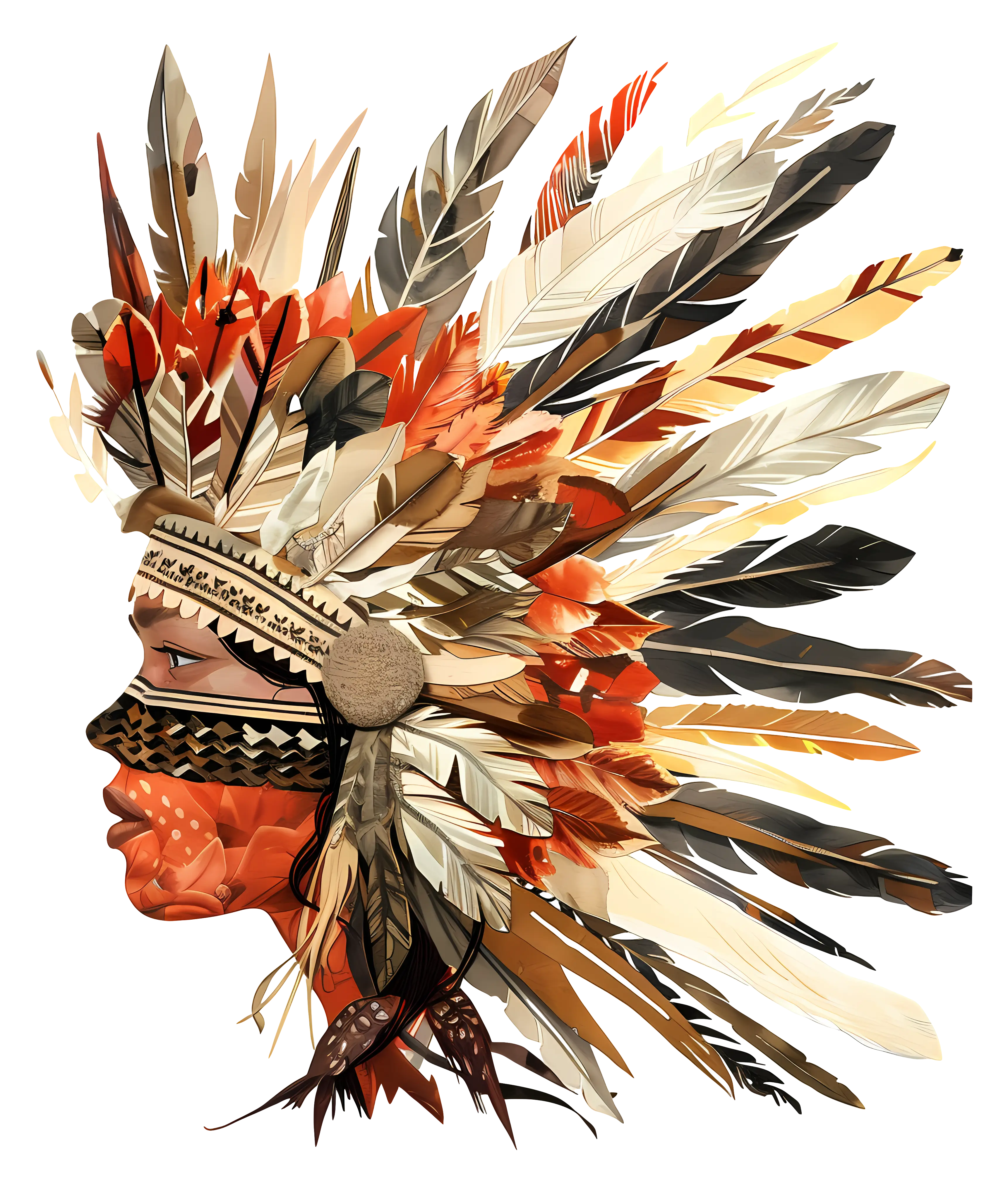 Orange and Black Feathered Tribal Headdress