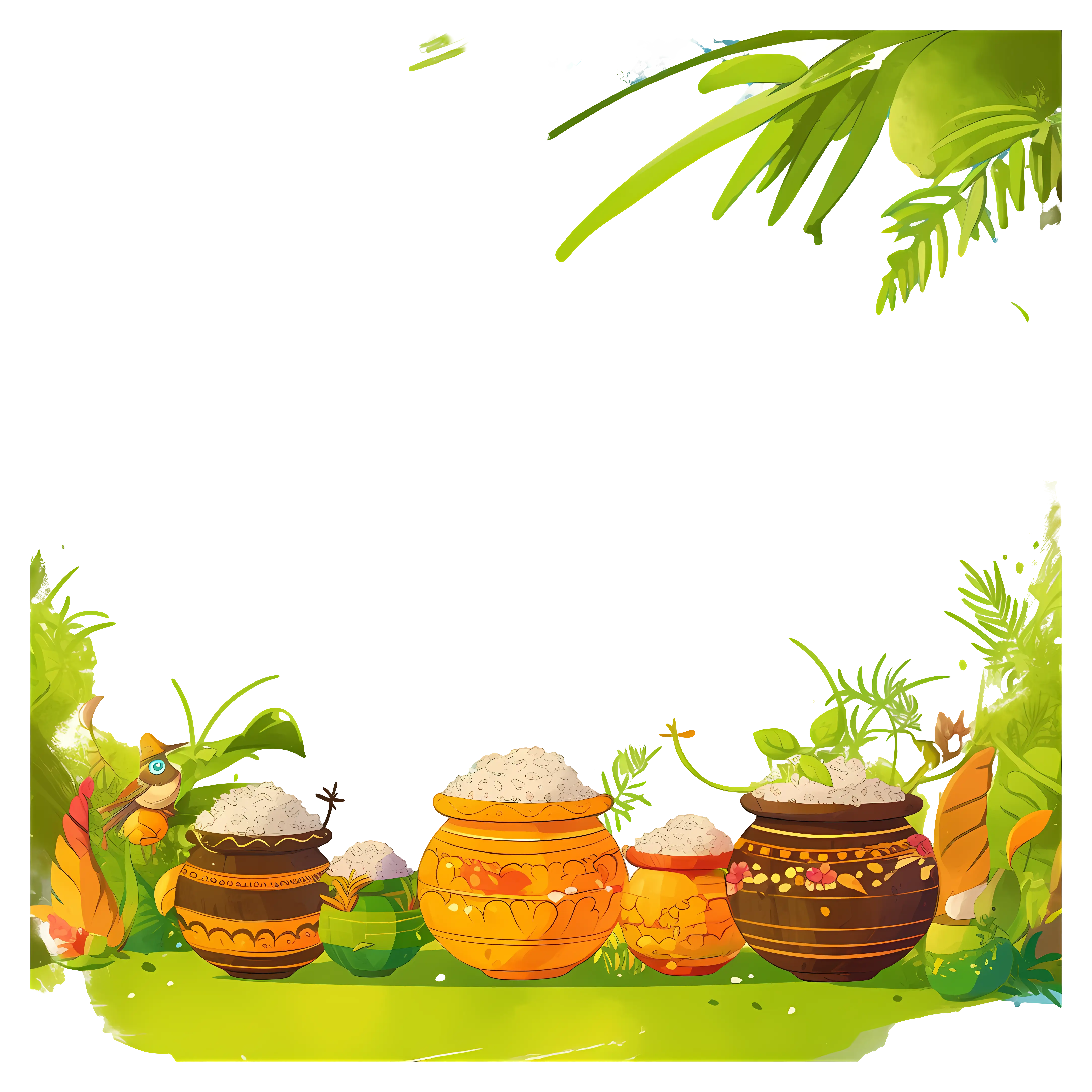 Traditional Pots with Rice for Pongal Festival