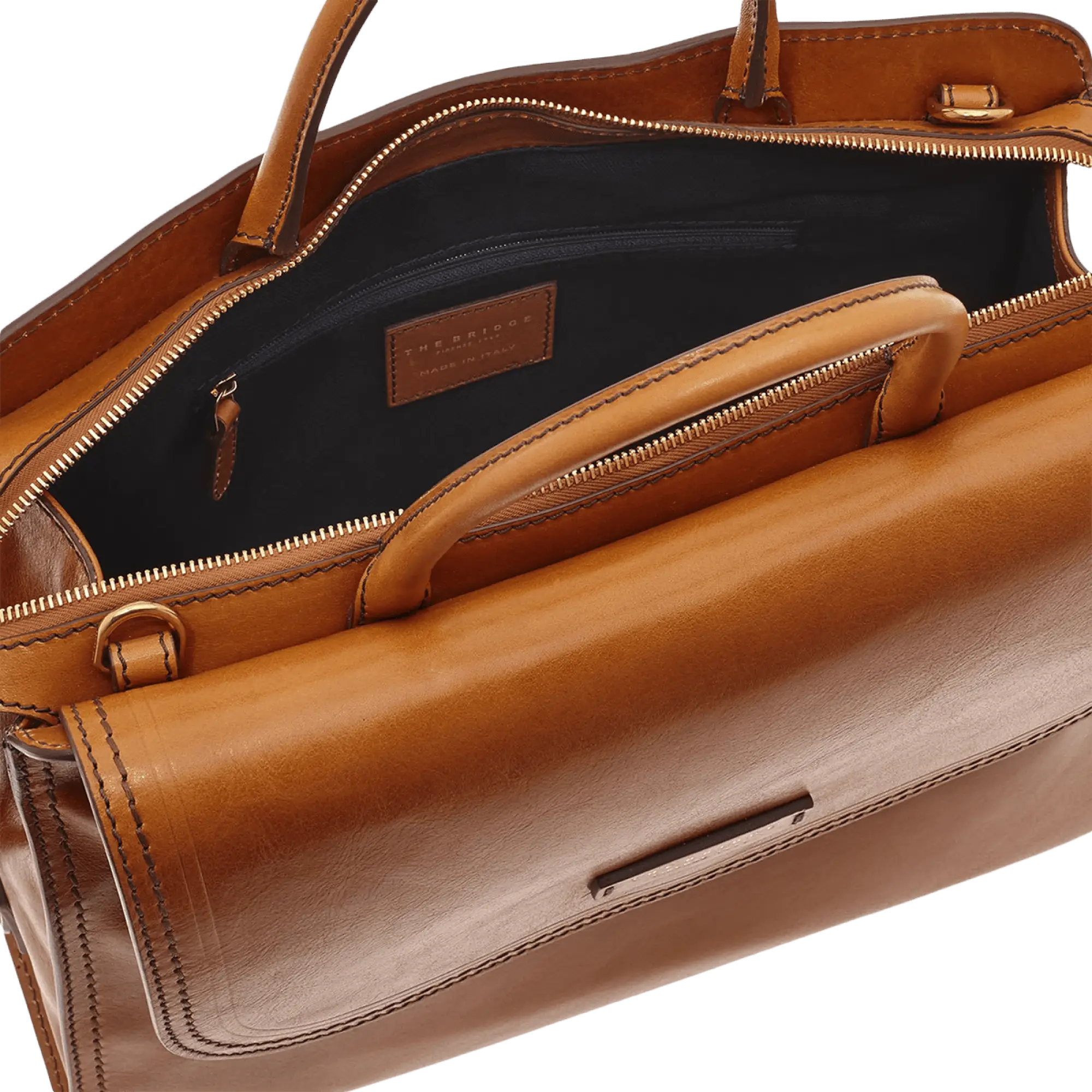 Brown Leather Bag with Handle and Zipper