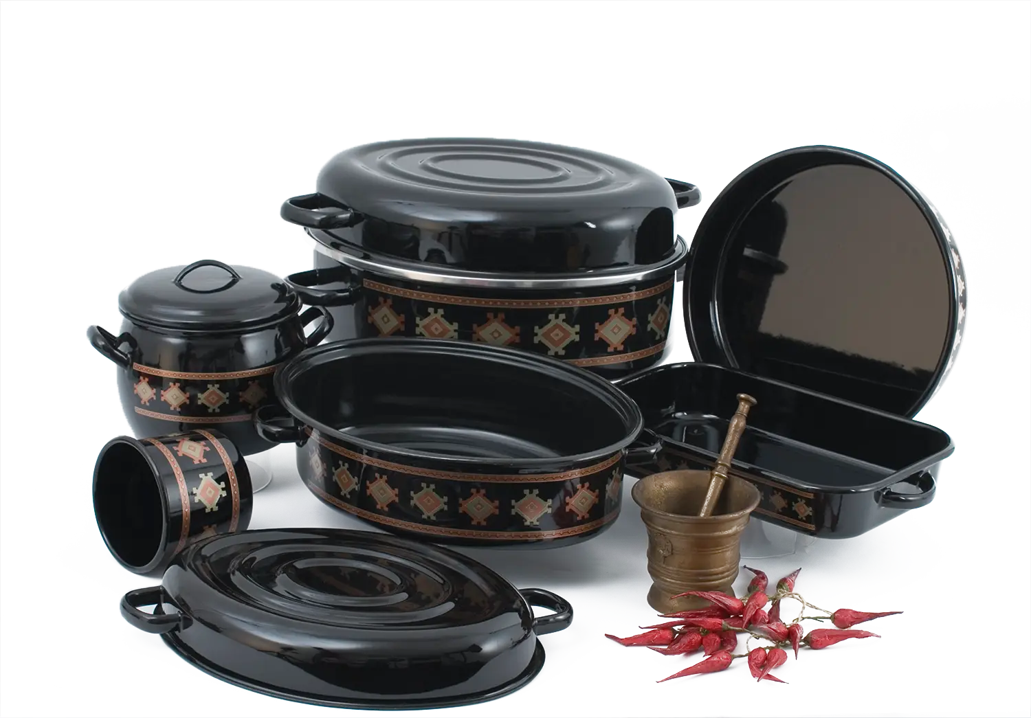 Black Cookware Set with Patterns
