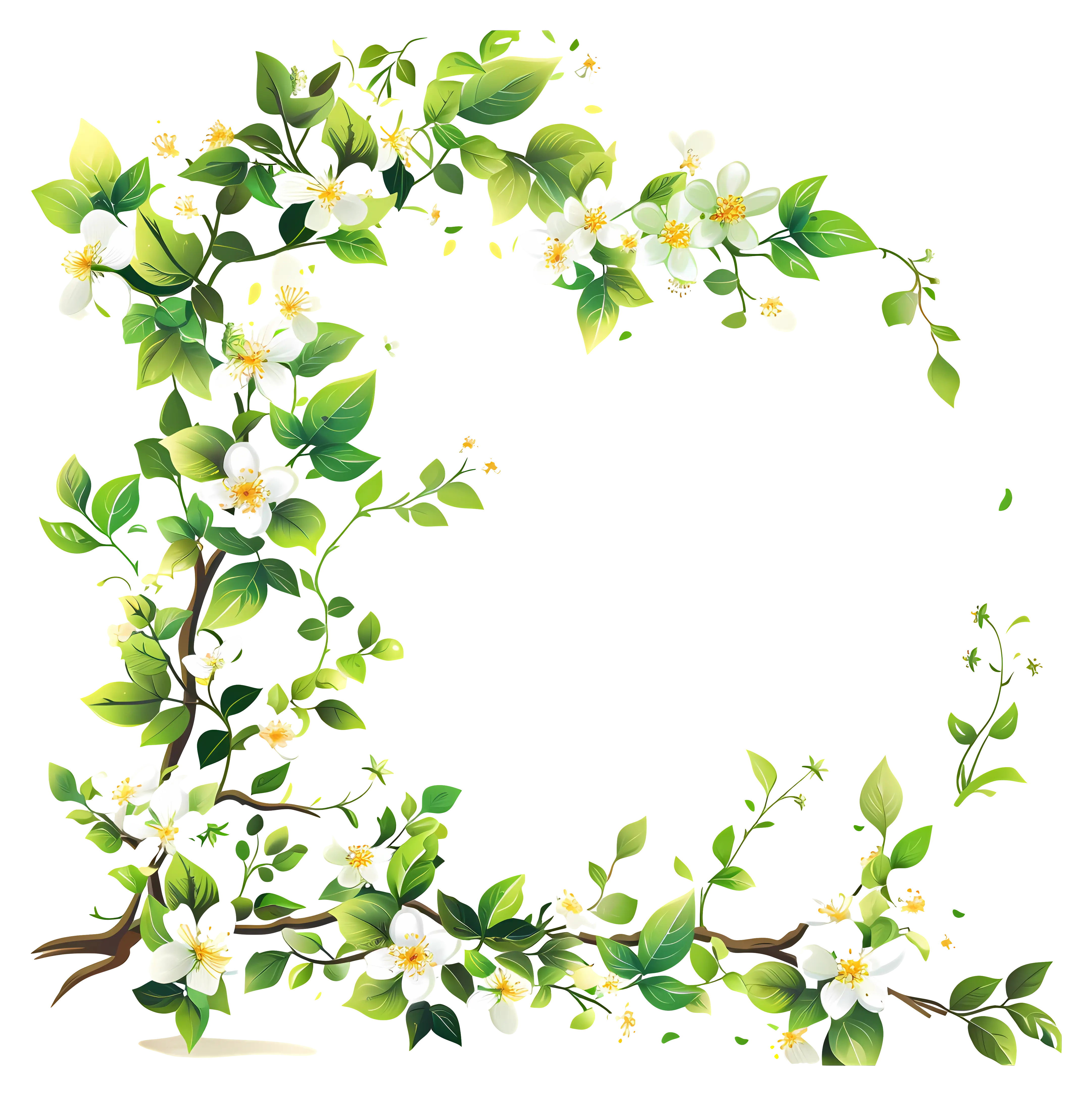 Floral Frame with Green Leaves