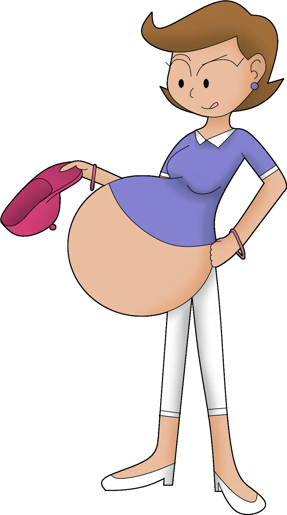 Cartoon Pregnant Woman with Purse