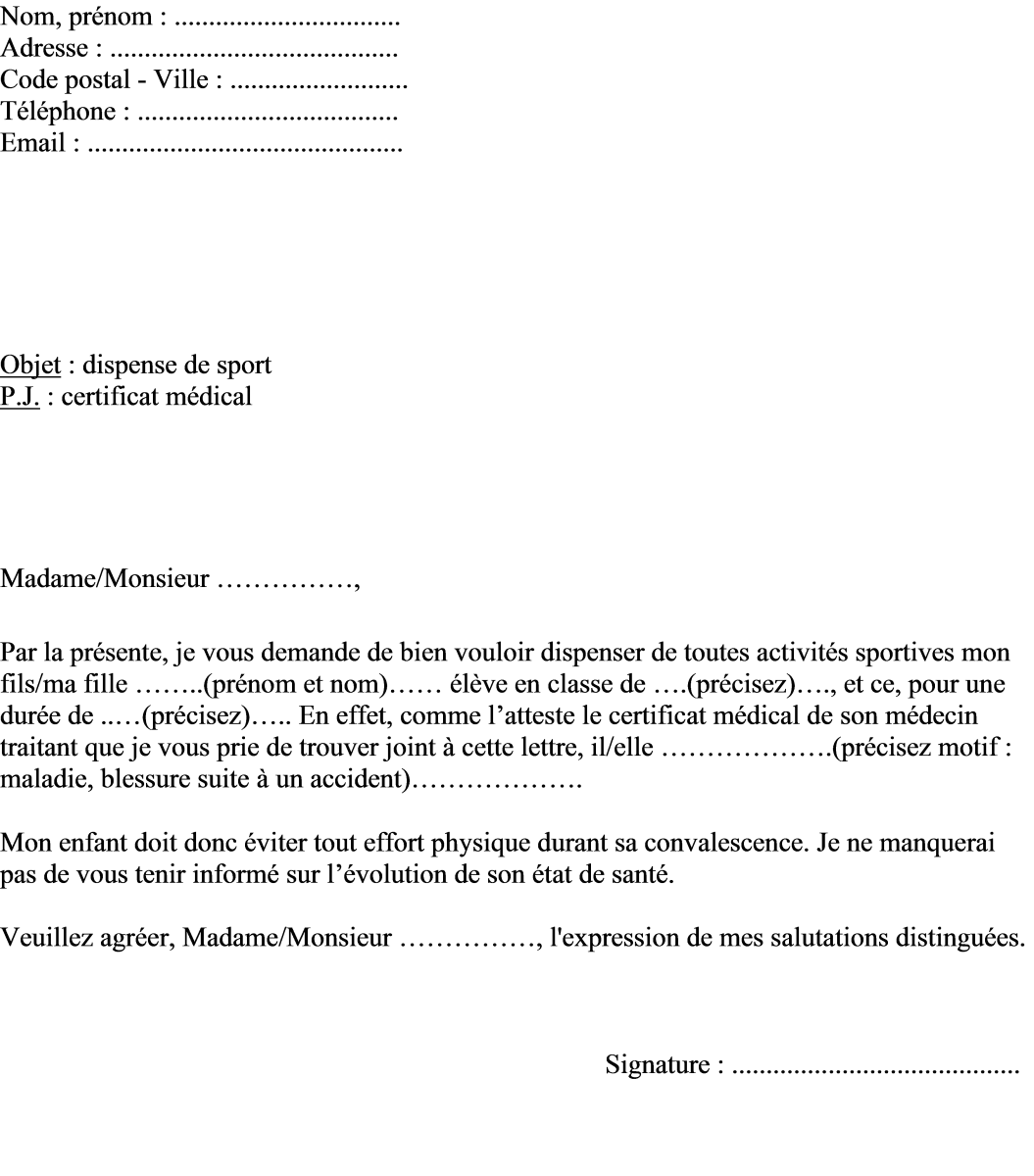 French Dispense De Sport Medical Form Template
