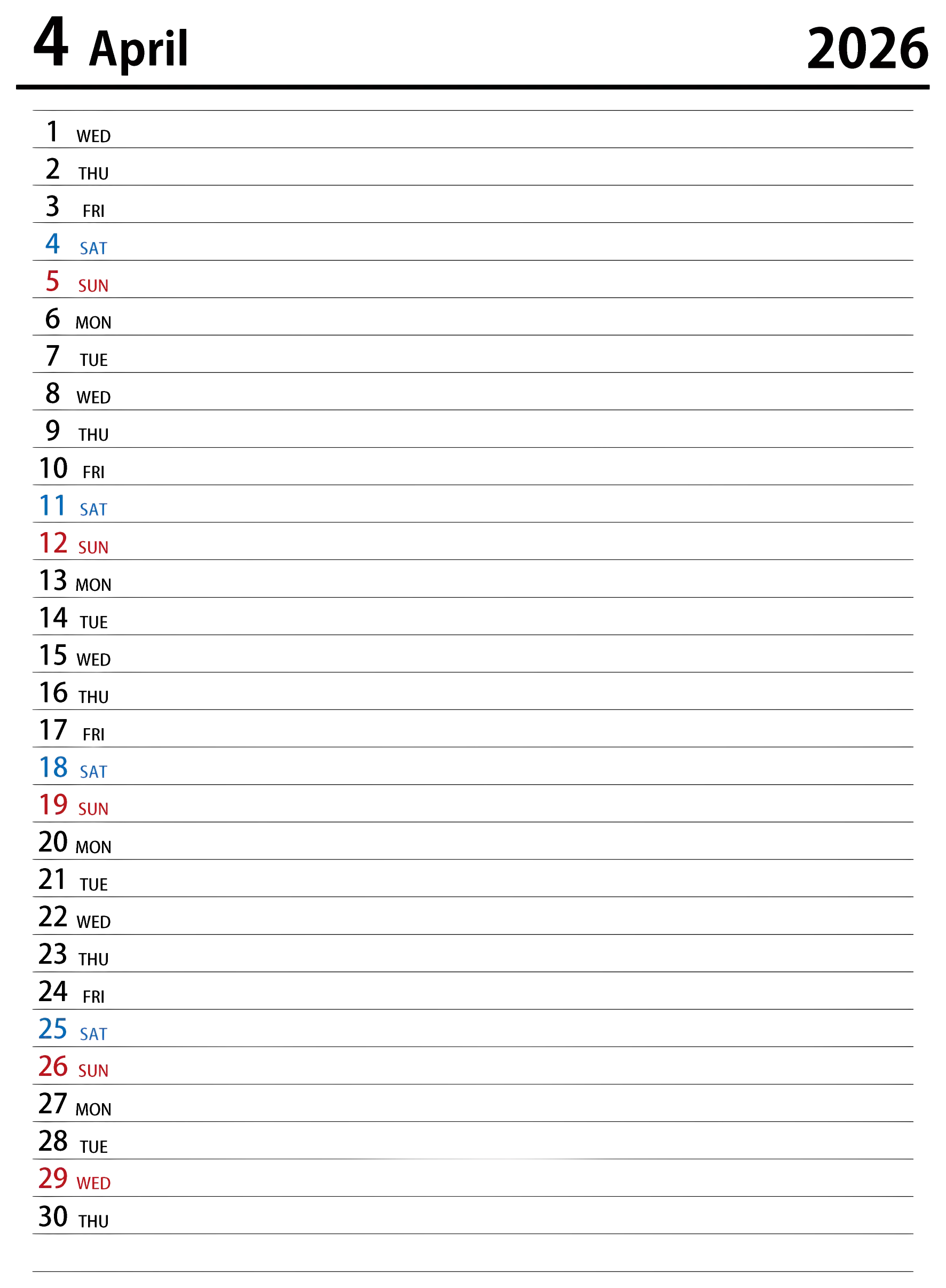 April 2026 Calendar