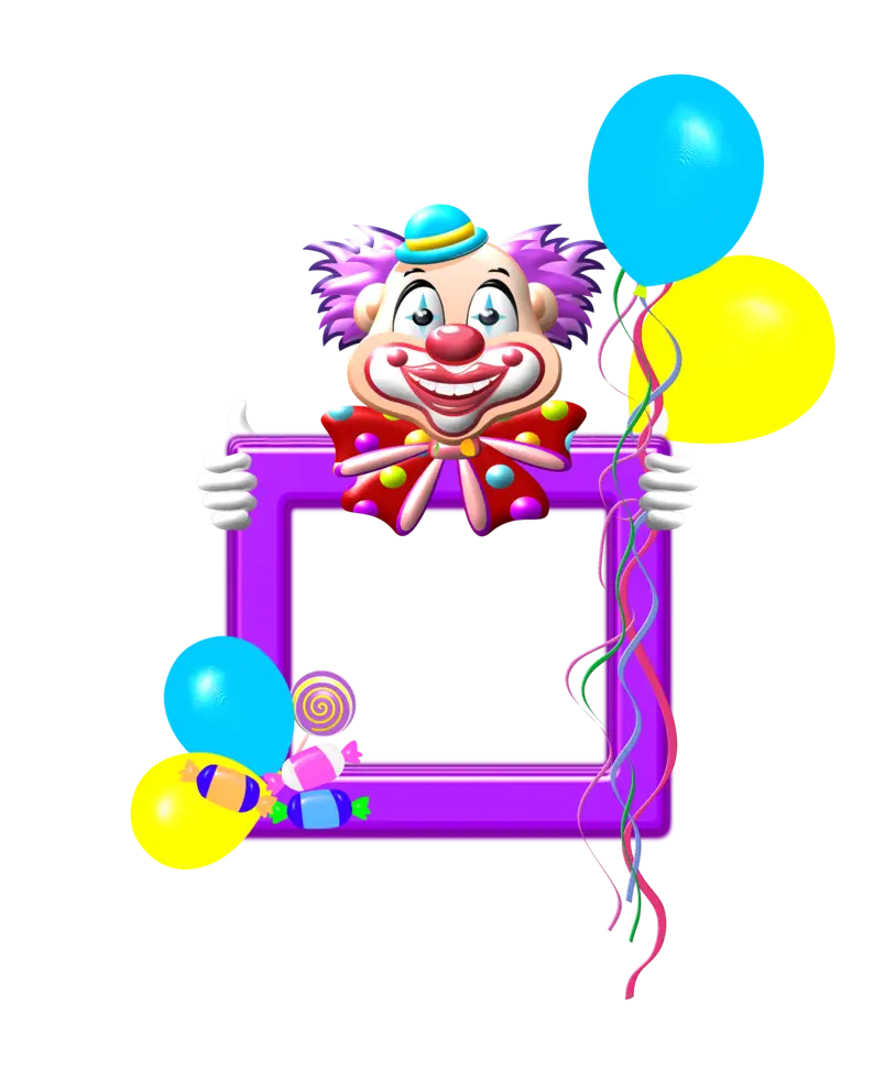 Colorful Clown Frame with Blue and Yellow Balloons