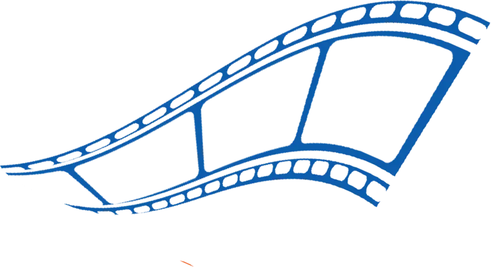 Blue Filmstrip Illustration Symbolizing Media and Cinema