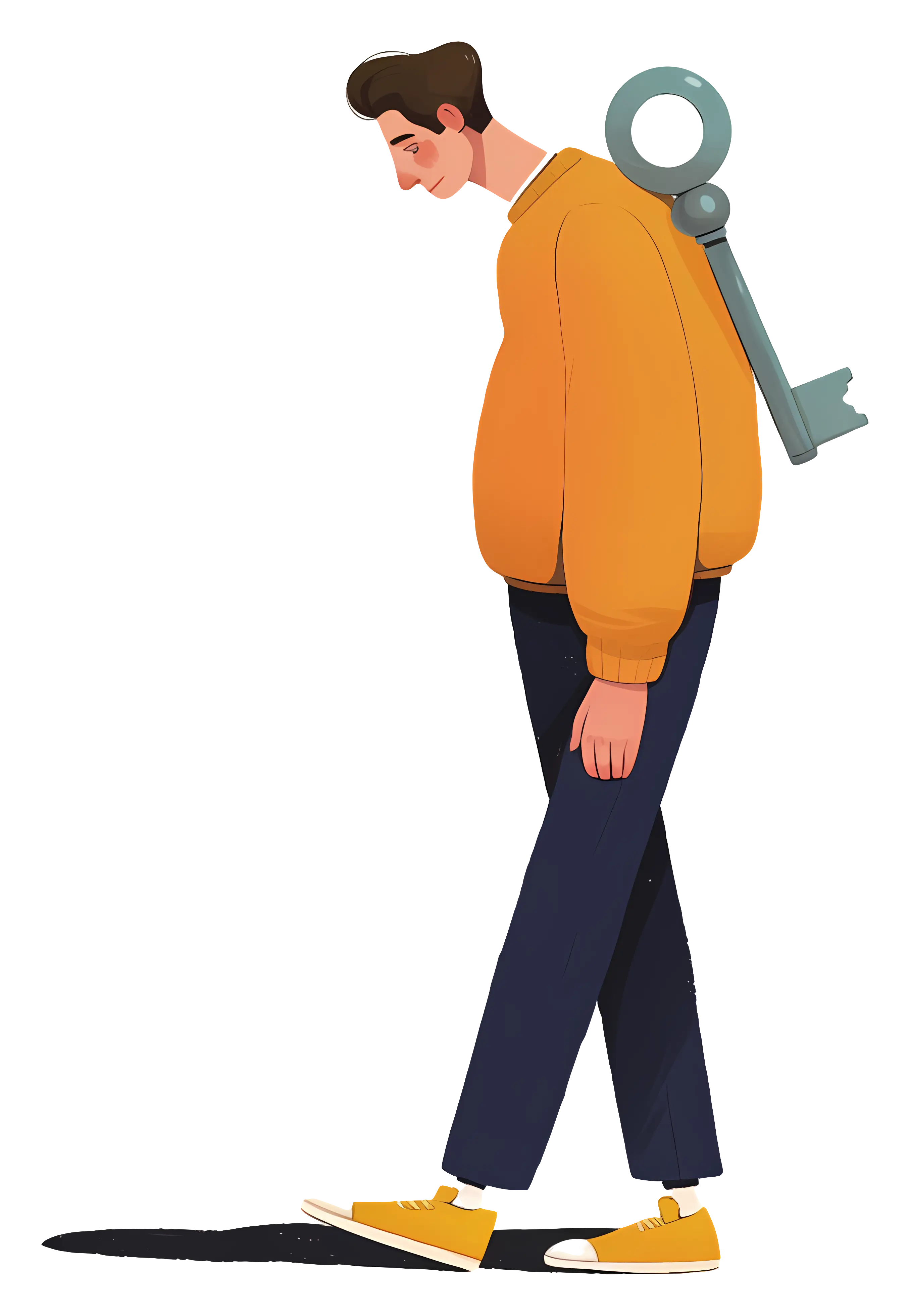 Man with Key on Back Illustration