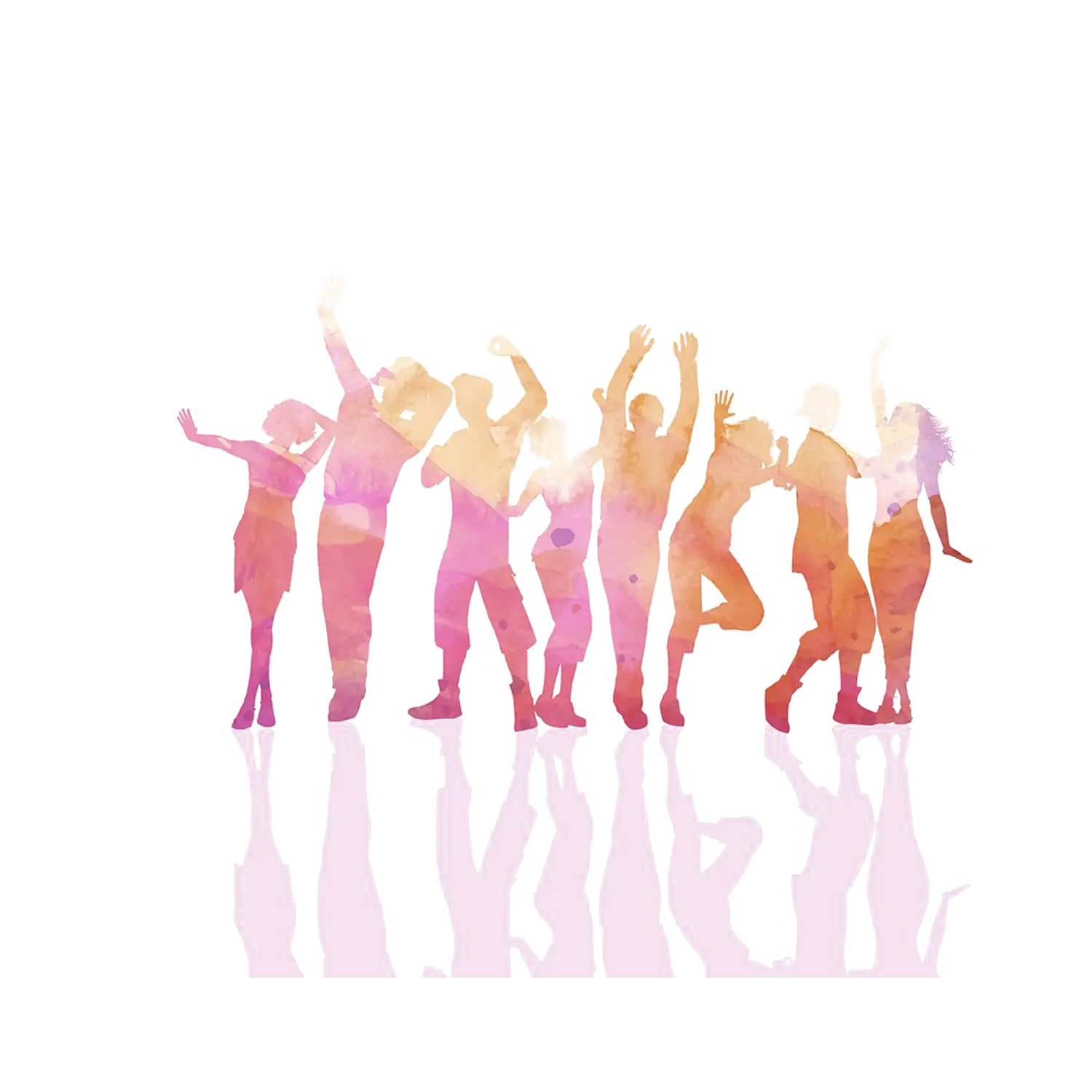 Colorful Dancing Silhouettes with Reflection