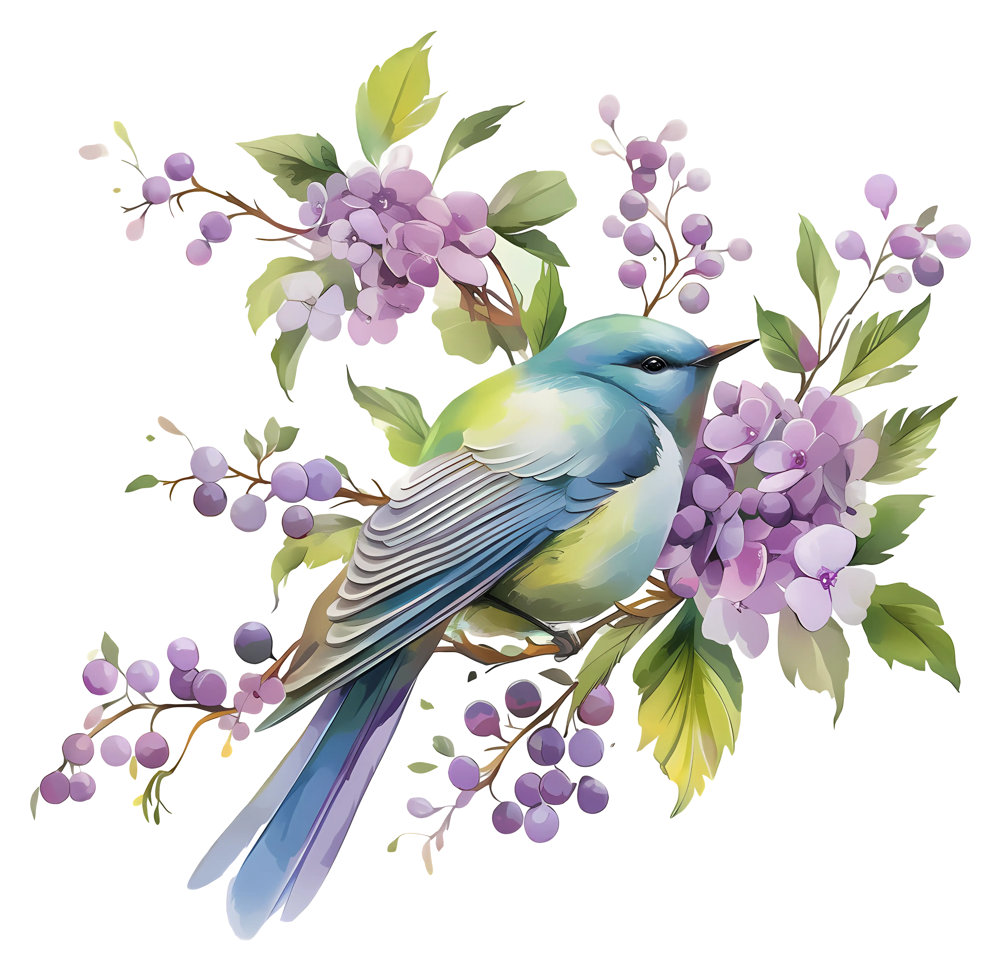 Colorful Bird on a Flowering Branch