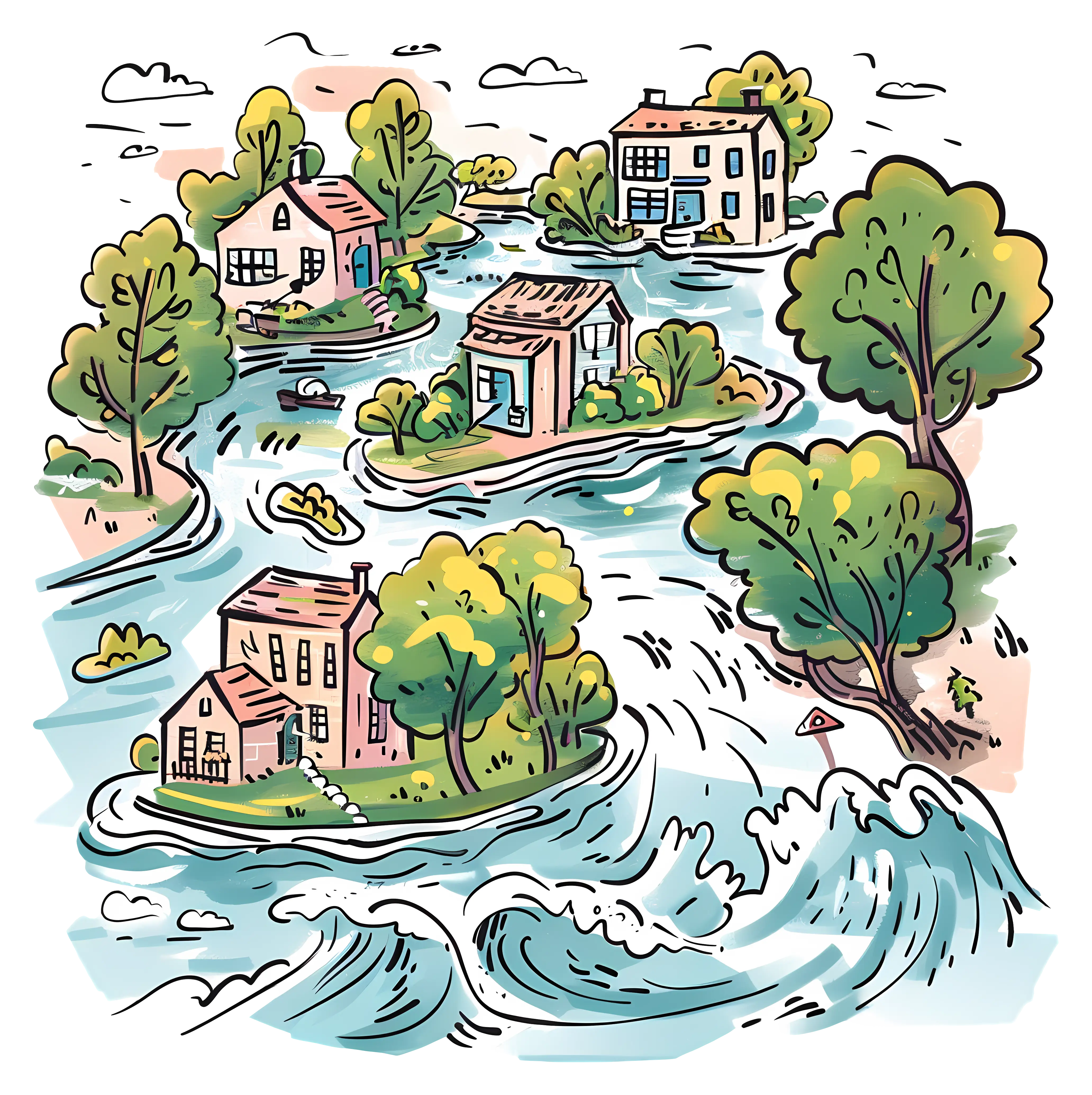 Flooded Houses in River