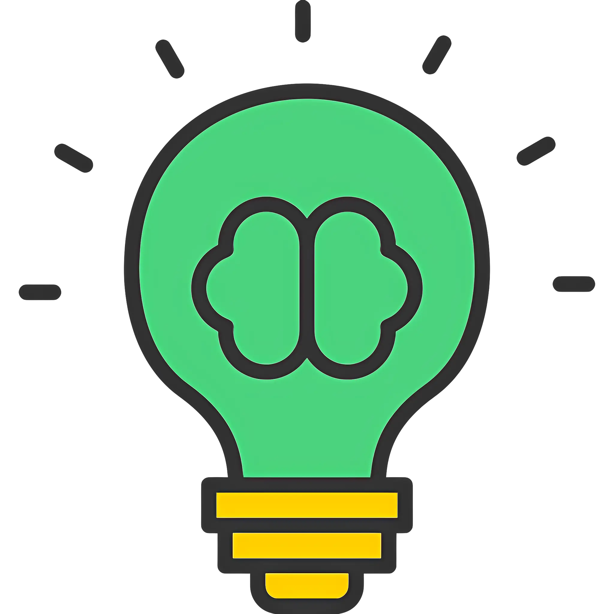 Green Light Bulb with Brain Icon