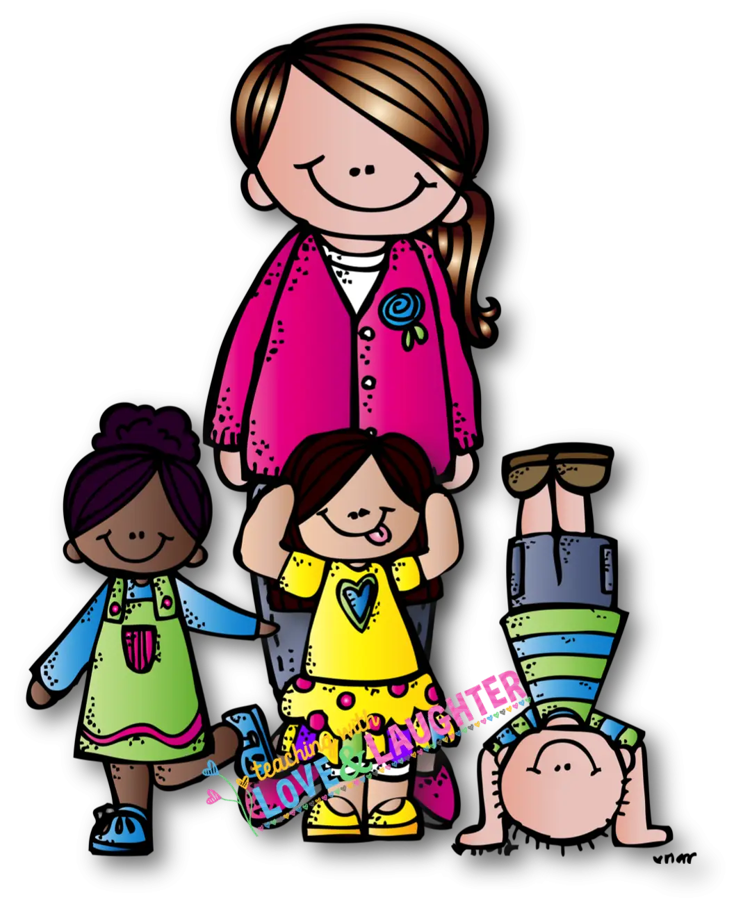 Cartoon Teacher with Kids
