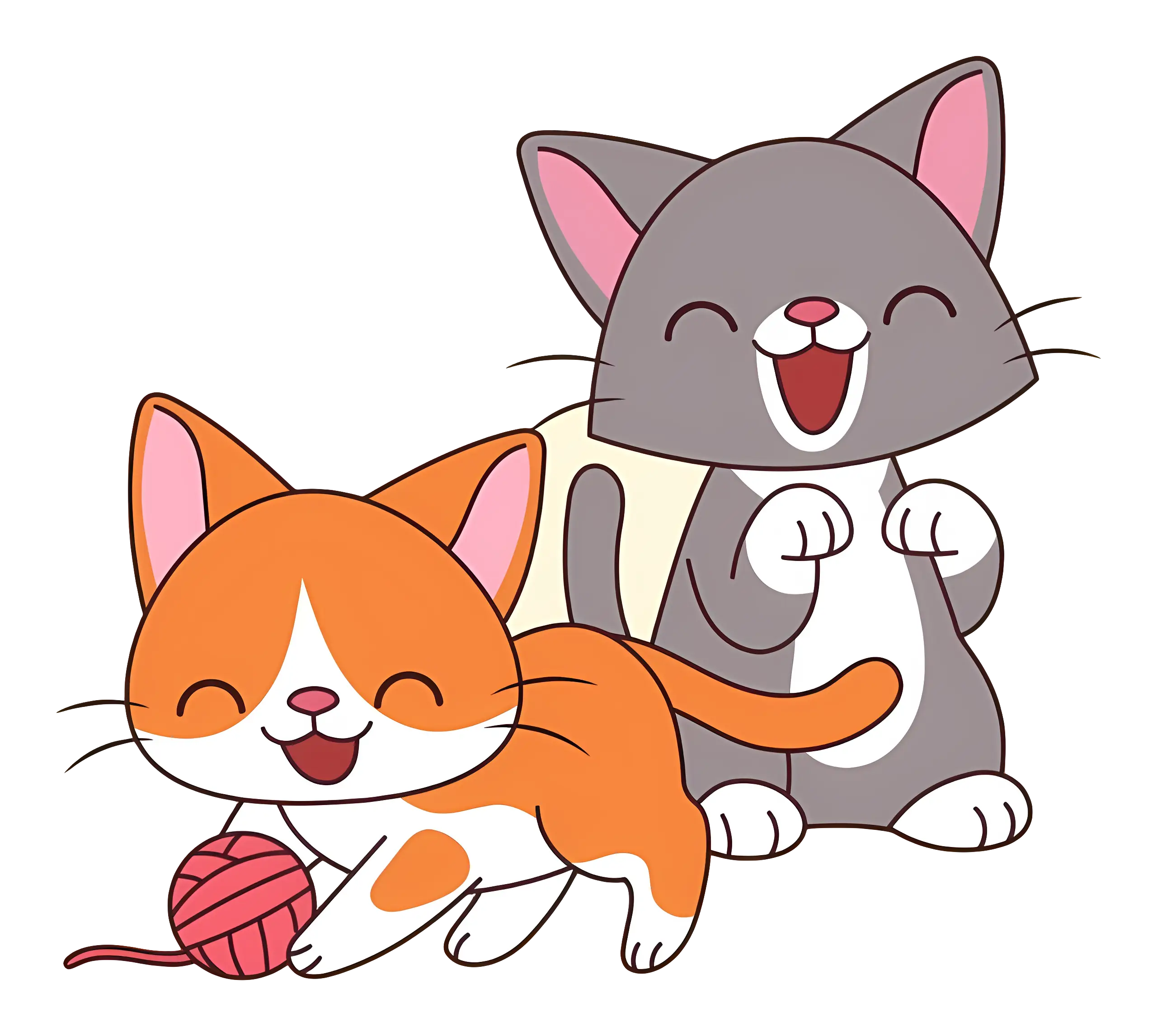Cute Cartoon Cats Playing with Yarn
