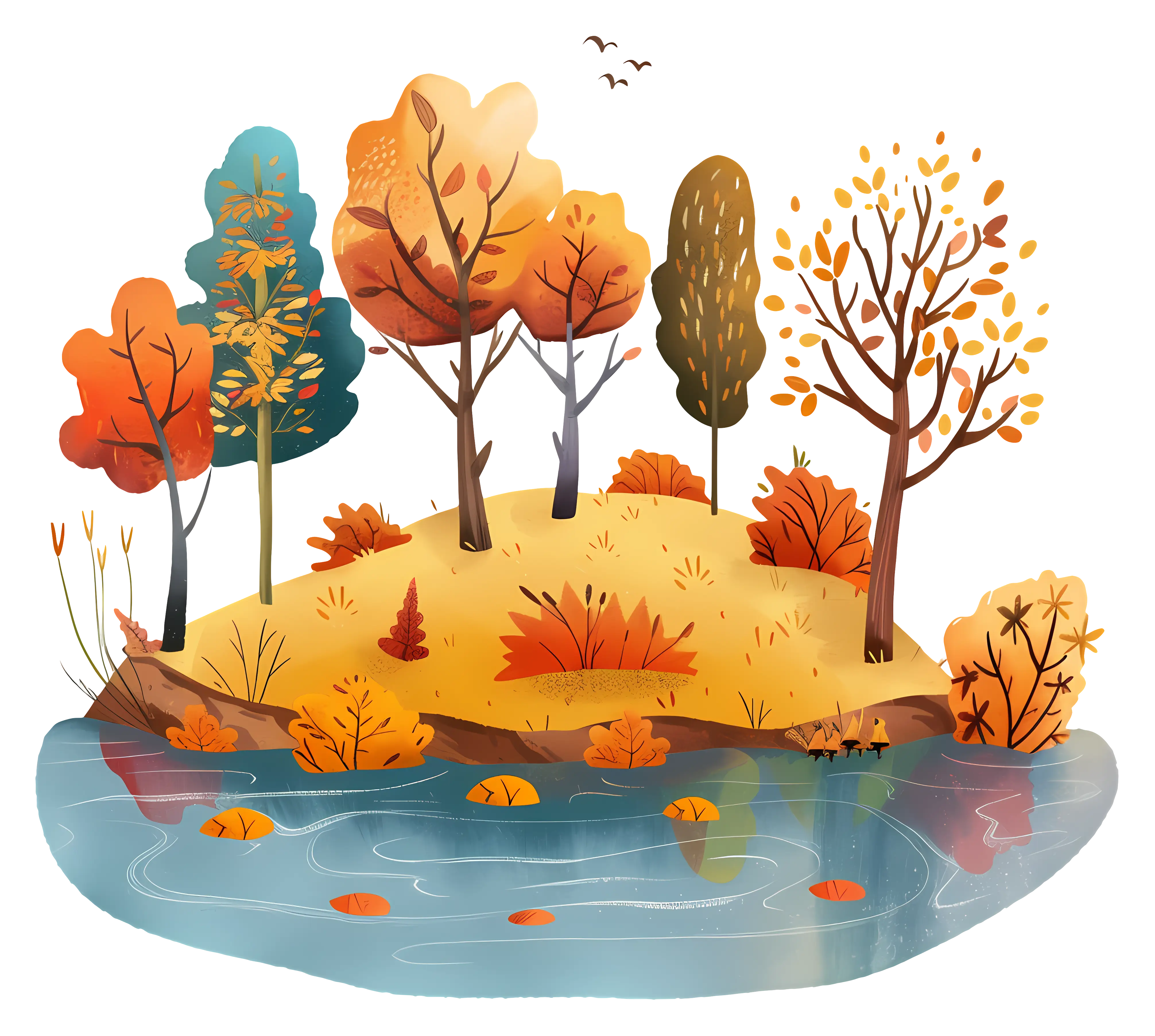 Autumn Forest Landscape with Lake