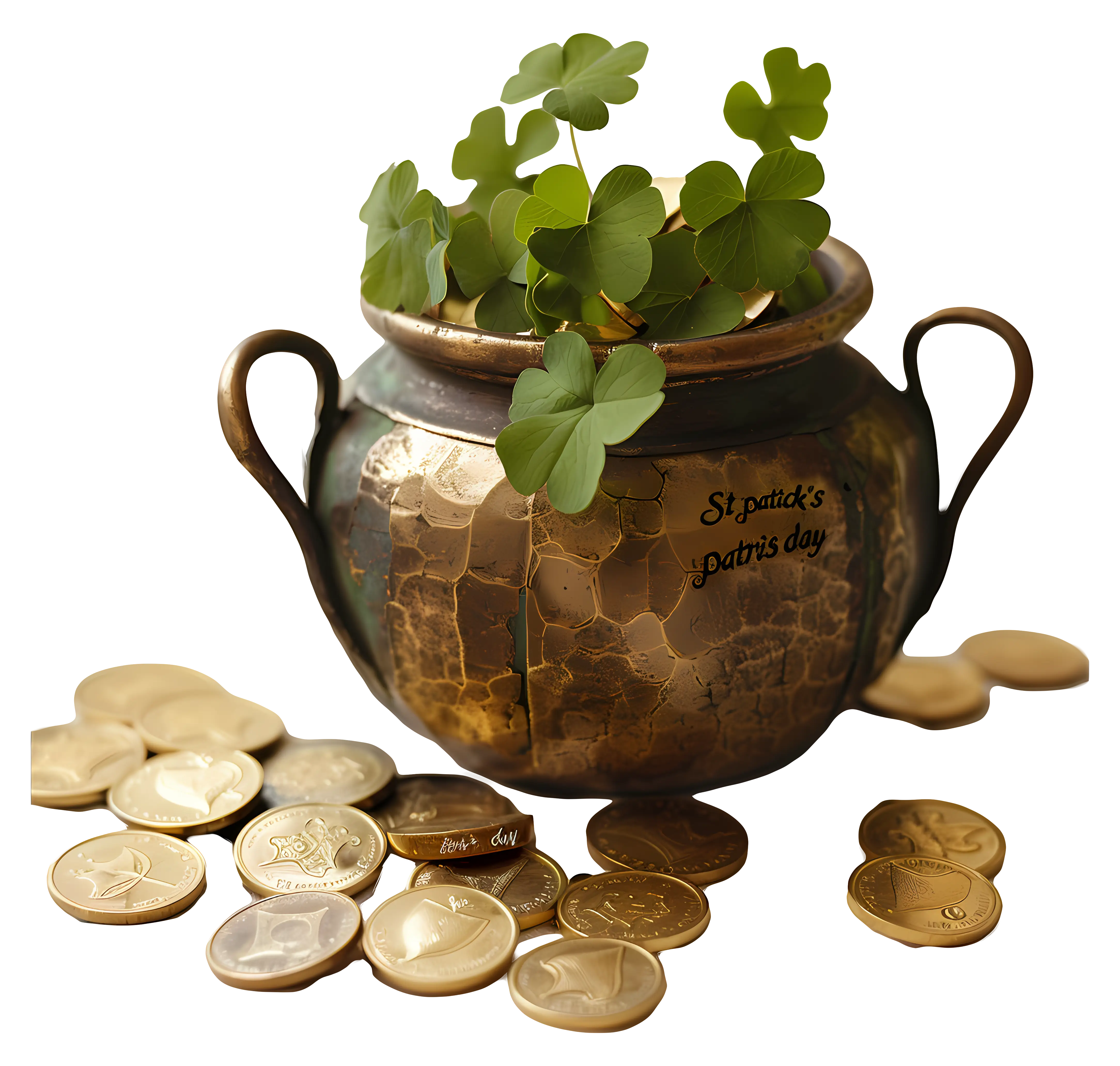 Pot of Gold with Clover for St. Patrick&#039;s Day