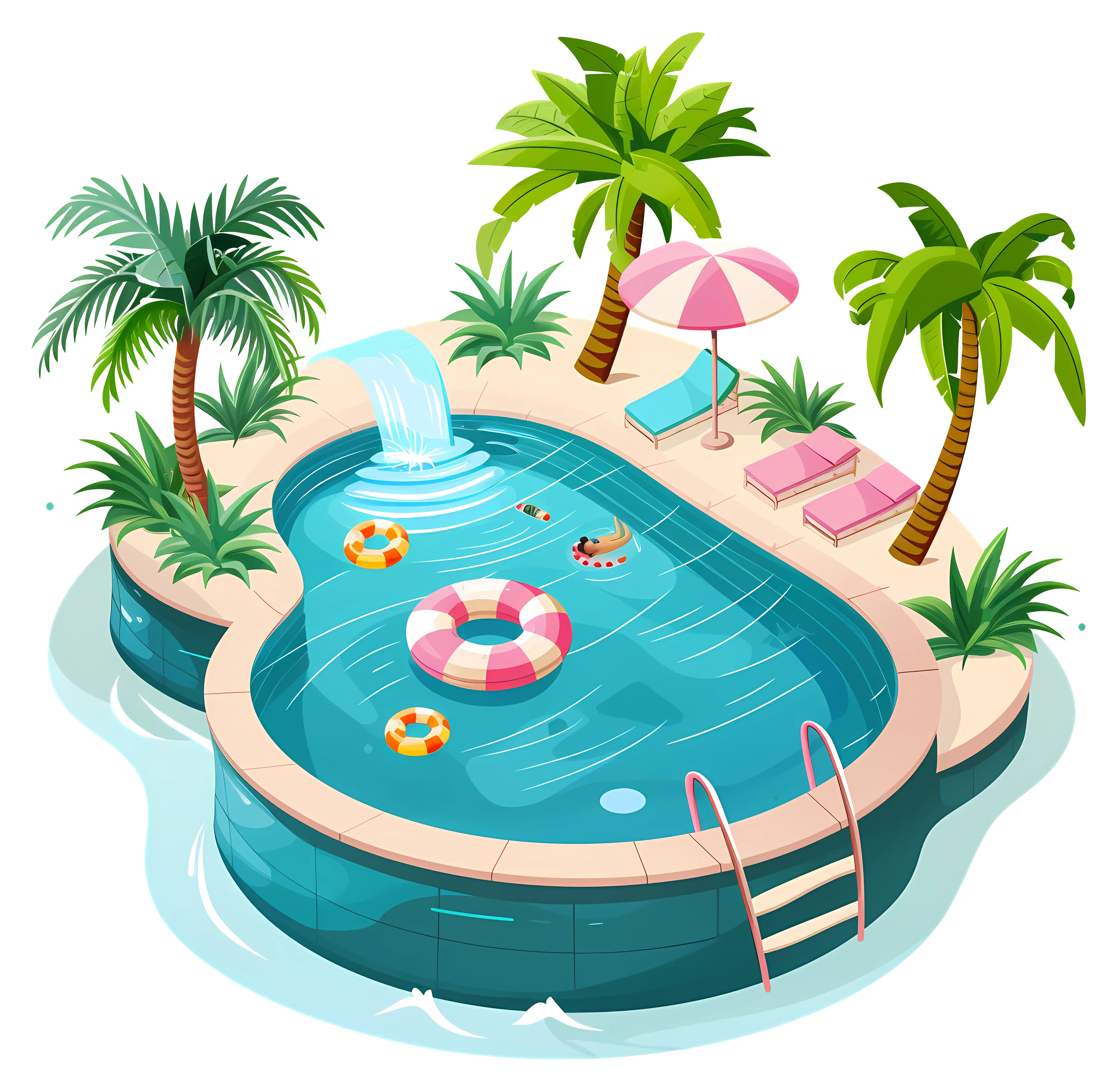 Tropical Swimming Pool with Palm Trees