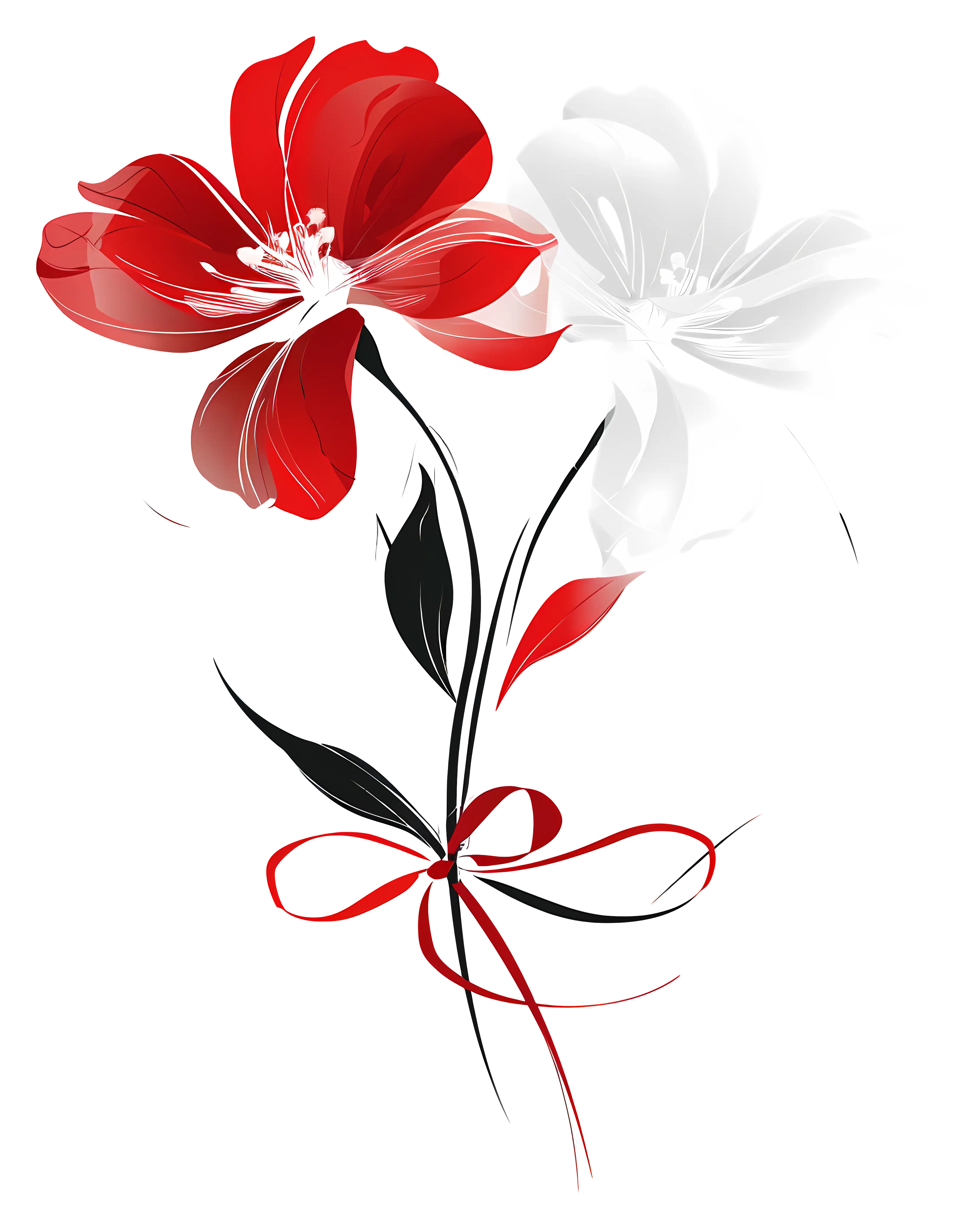 Red and White Flowers with Ribbon