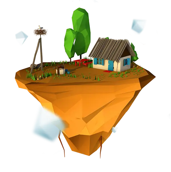 Floating Island with House and Trees