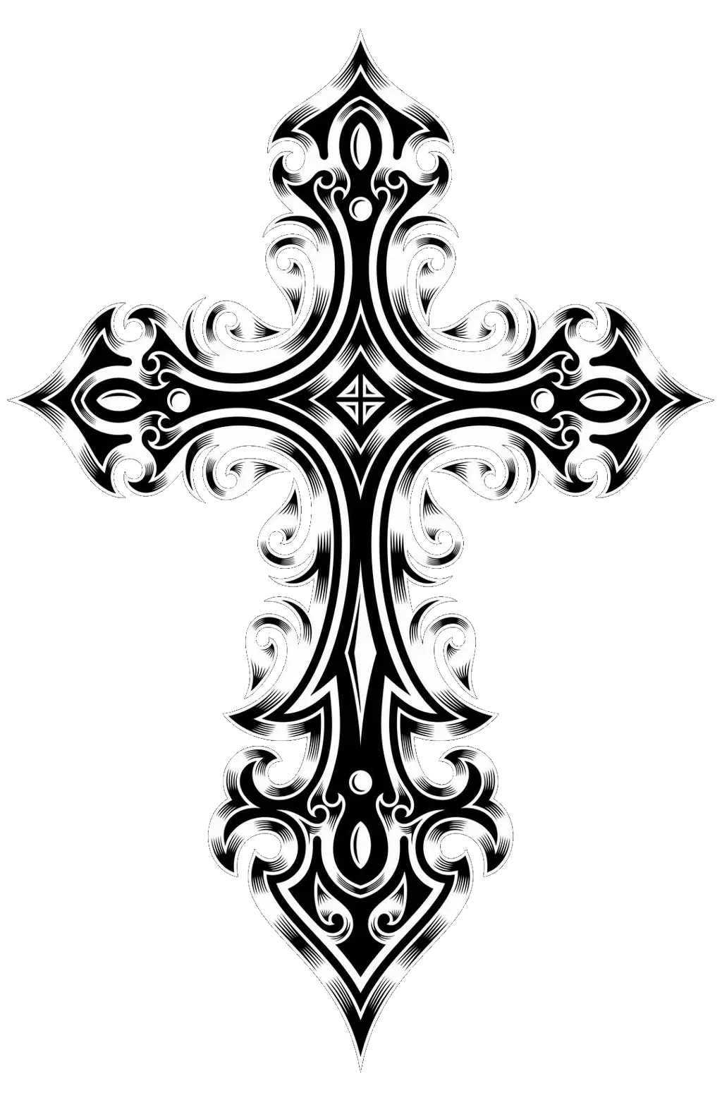 Intricate Black and White Decorative Cross Design