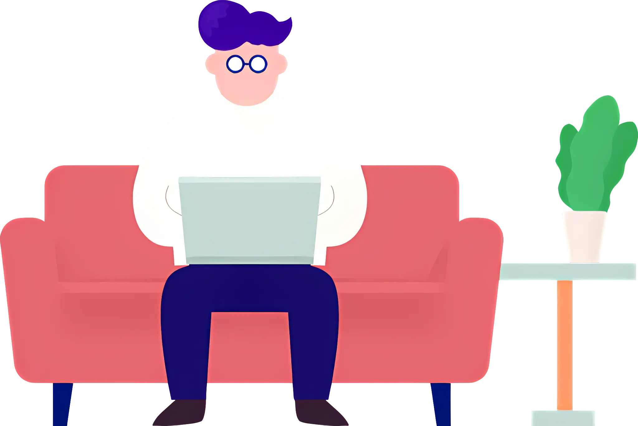Man Sitting on a Sofa Using a Laptop