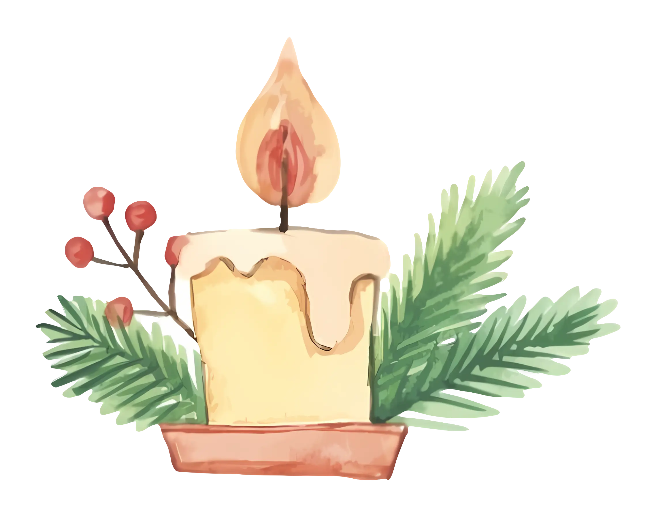 Festive Candle with Pine Branches