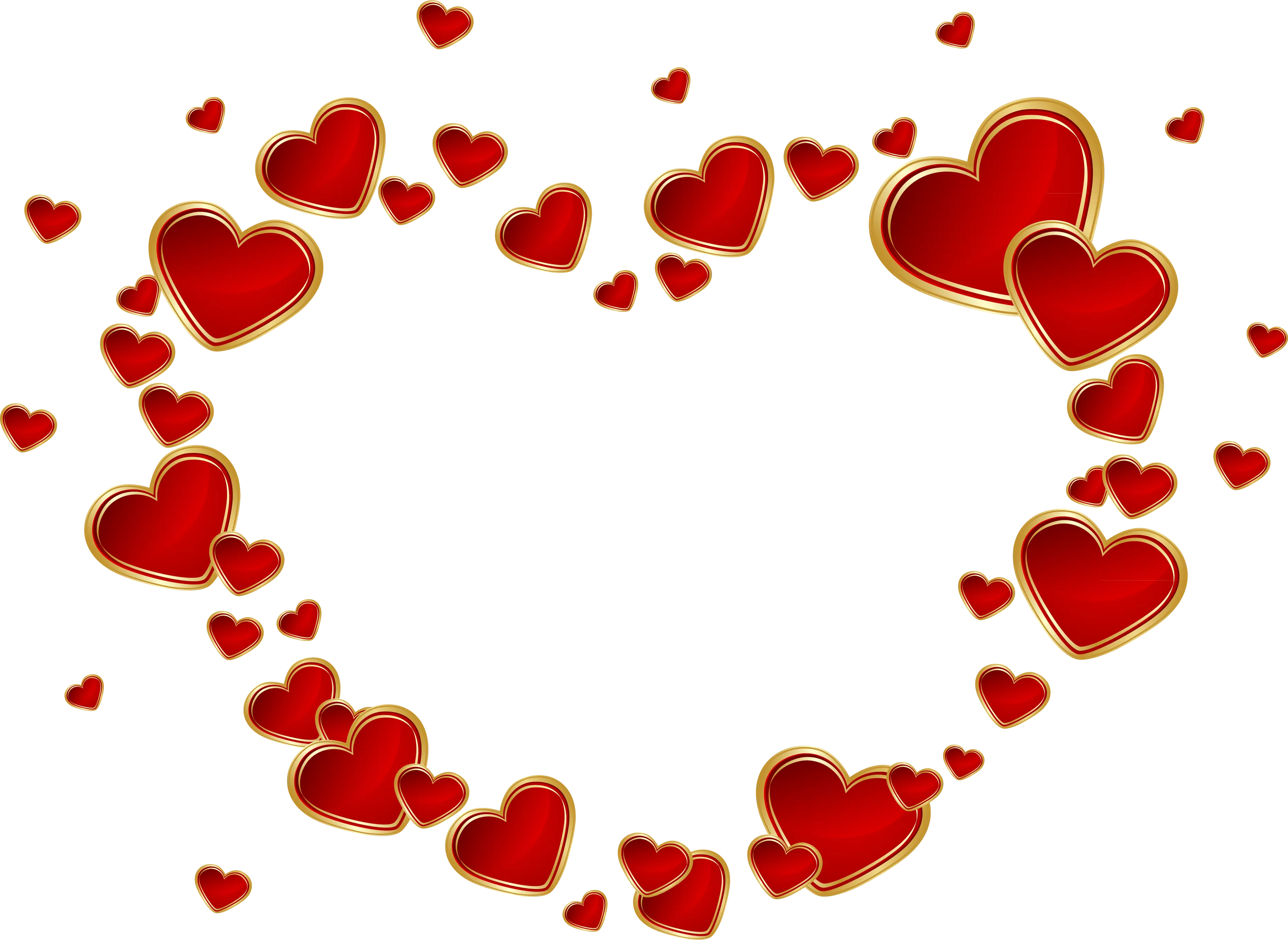 Heart Frame with Red Hearts and Golden Accents