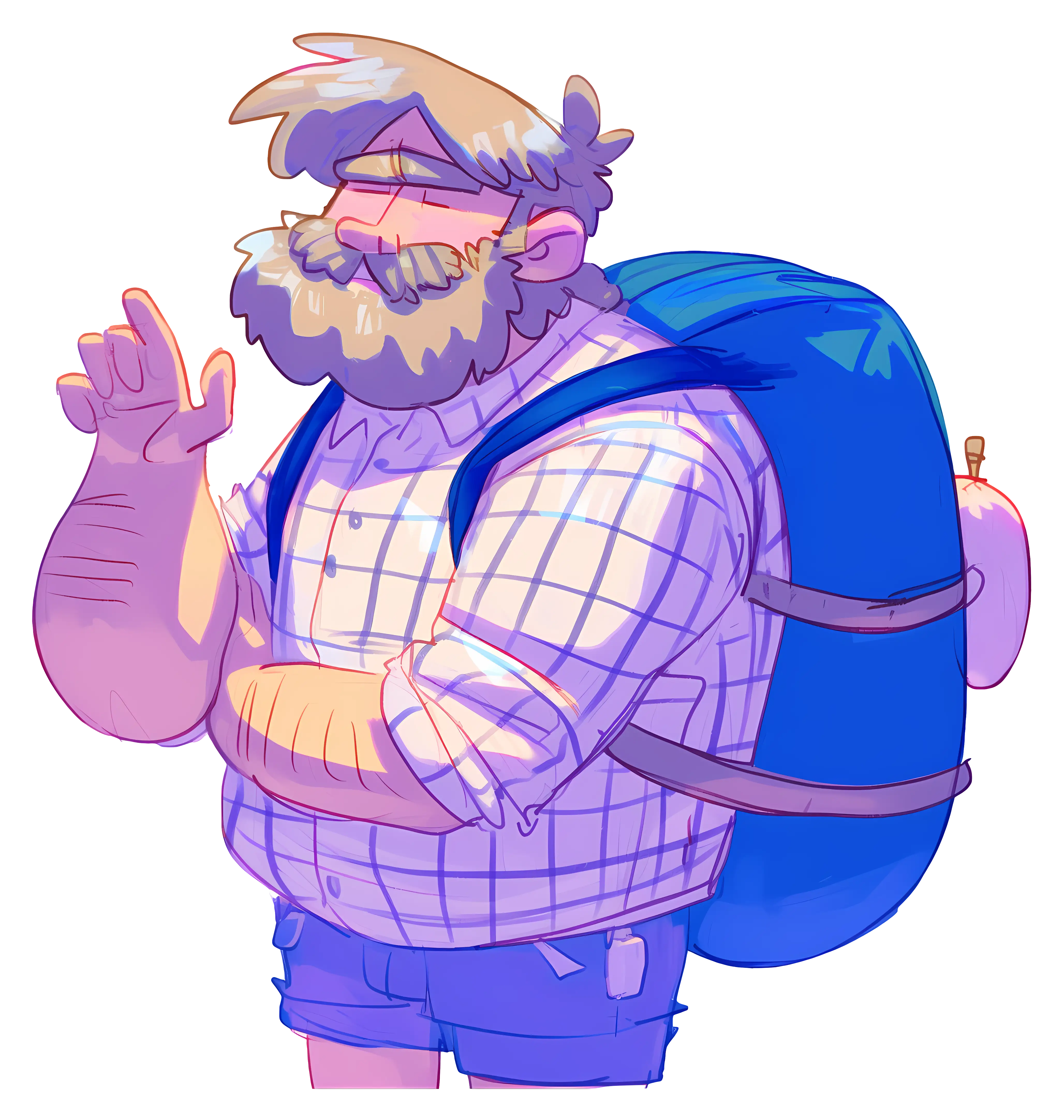Cartoon Bearded Man with Backpack
