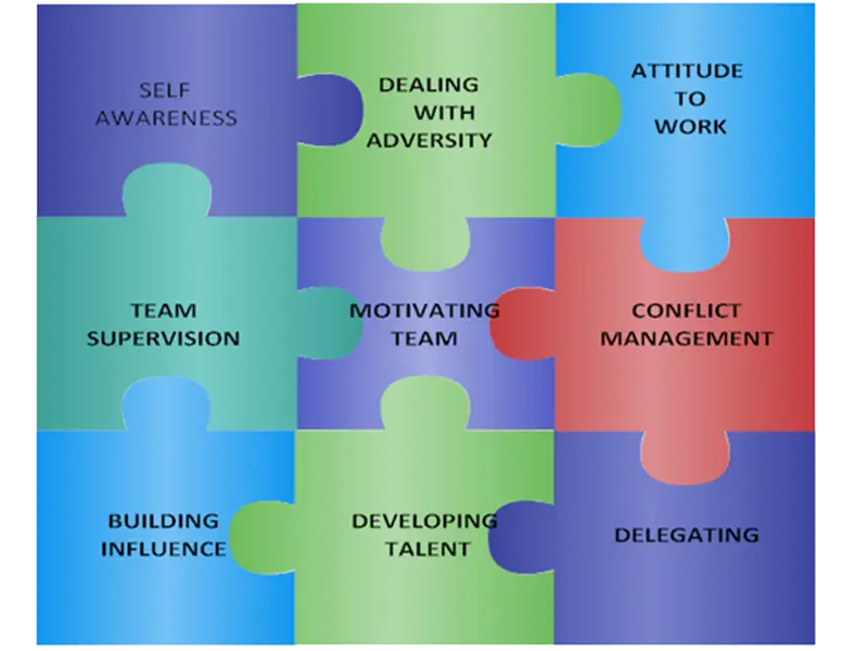 Colorful Puzzle Pieces Representing Management Skills