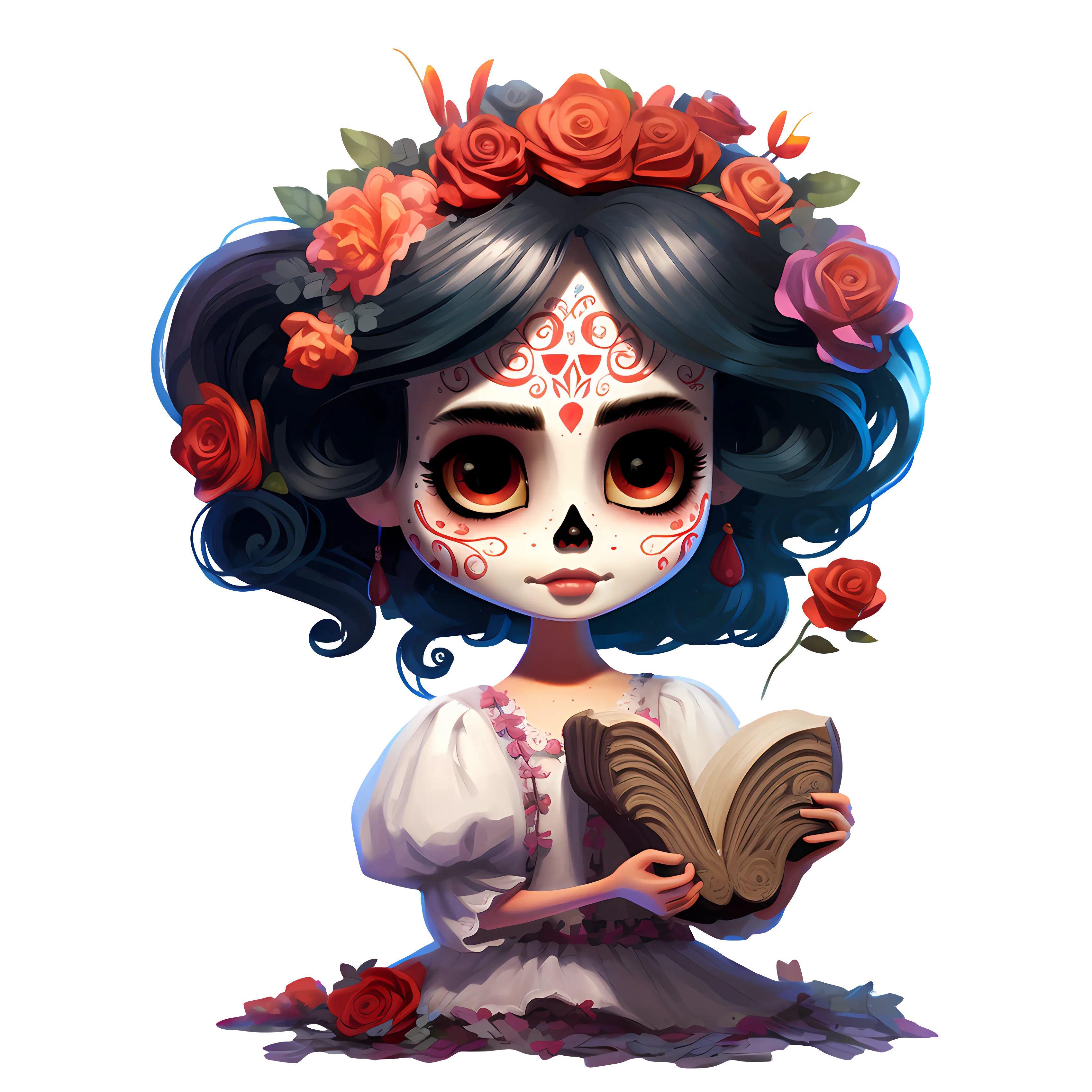 Girl with Sugar Skull Makeup and Flowers