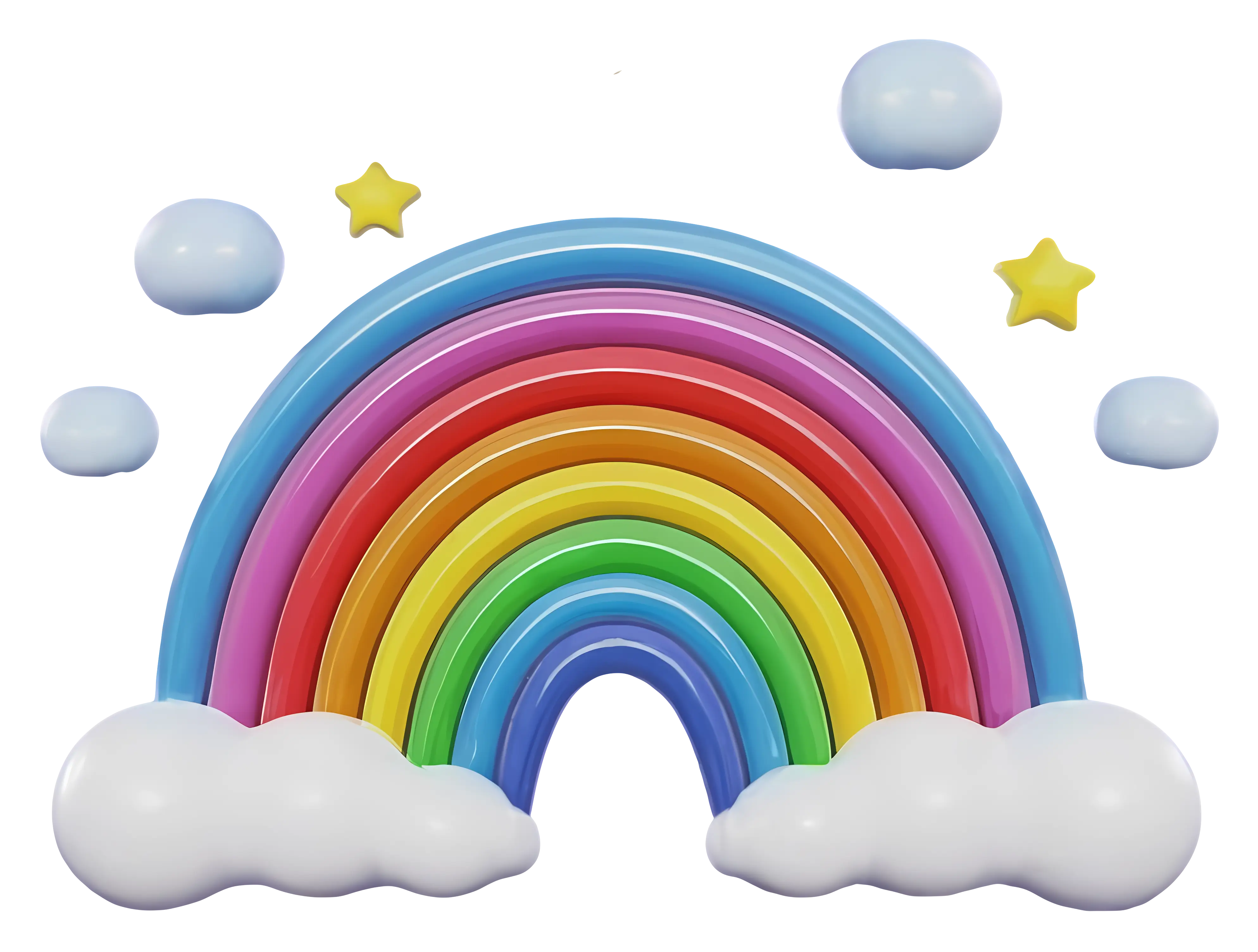 Colorful Cartoon Rainbow with Clouds