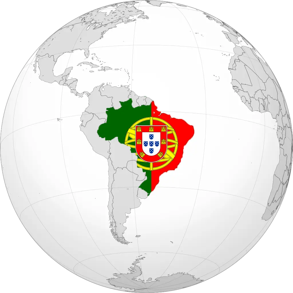 Map of Brazil and Portugal with Flags