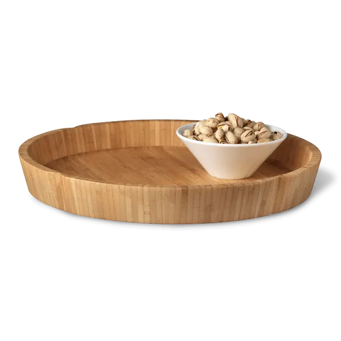 Wooden Tray with Bowl of Pistachios