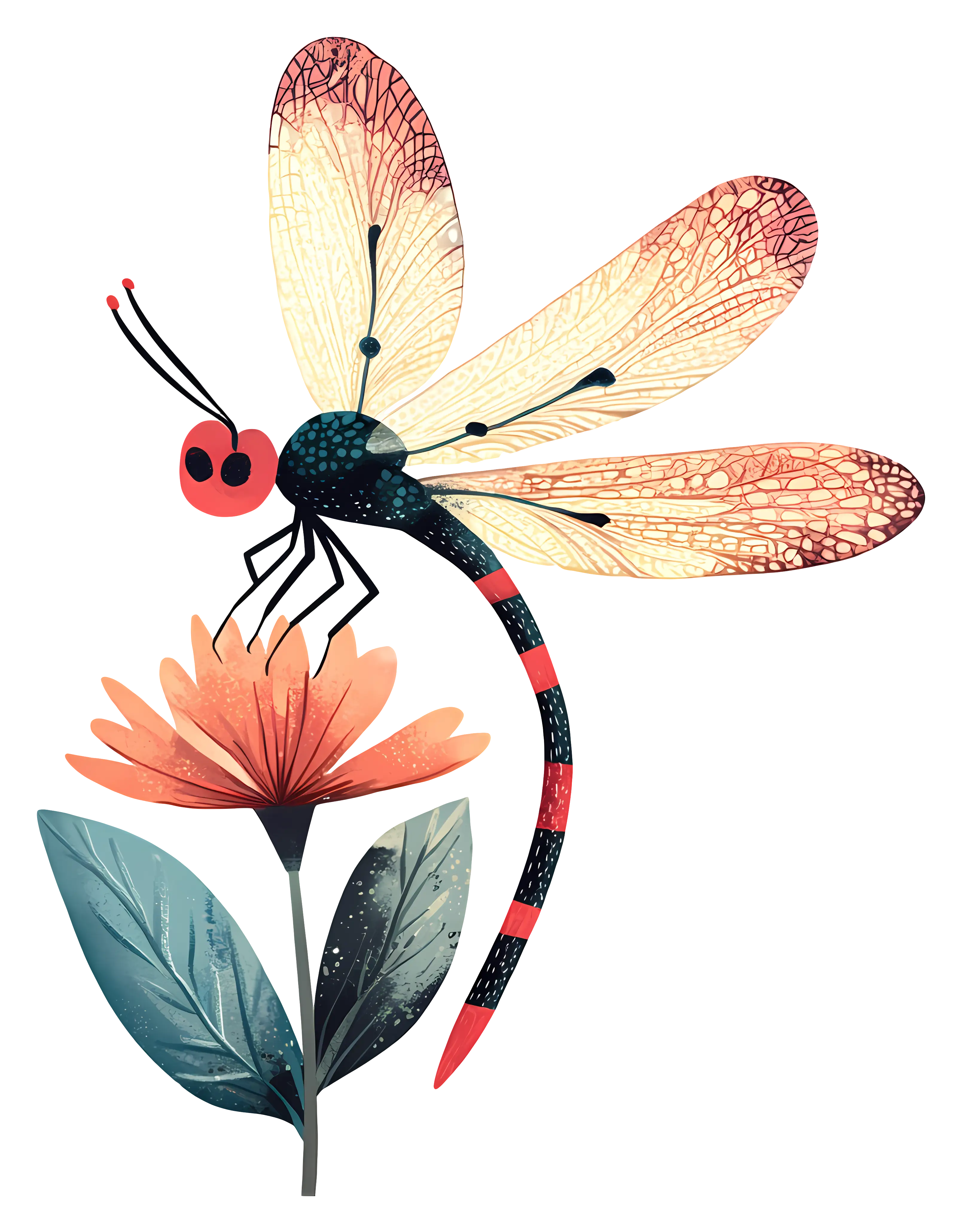 Dragonfly Hovering Over a Flower