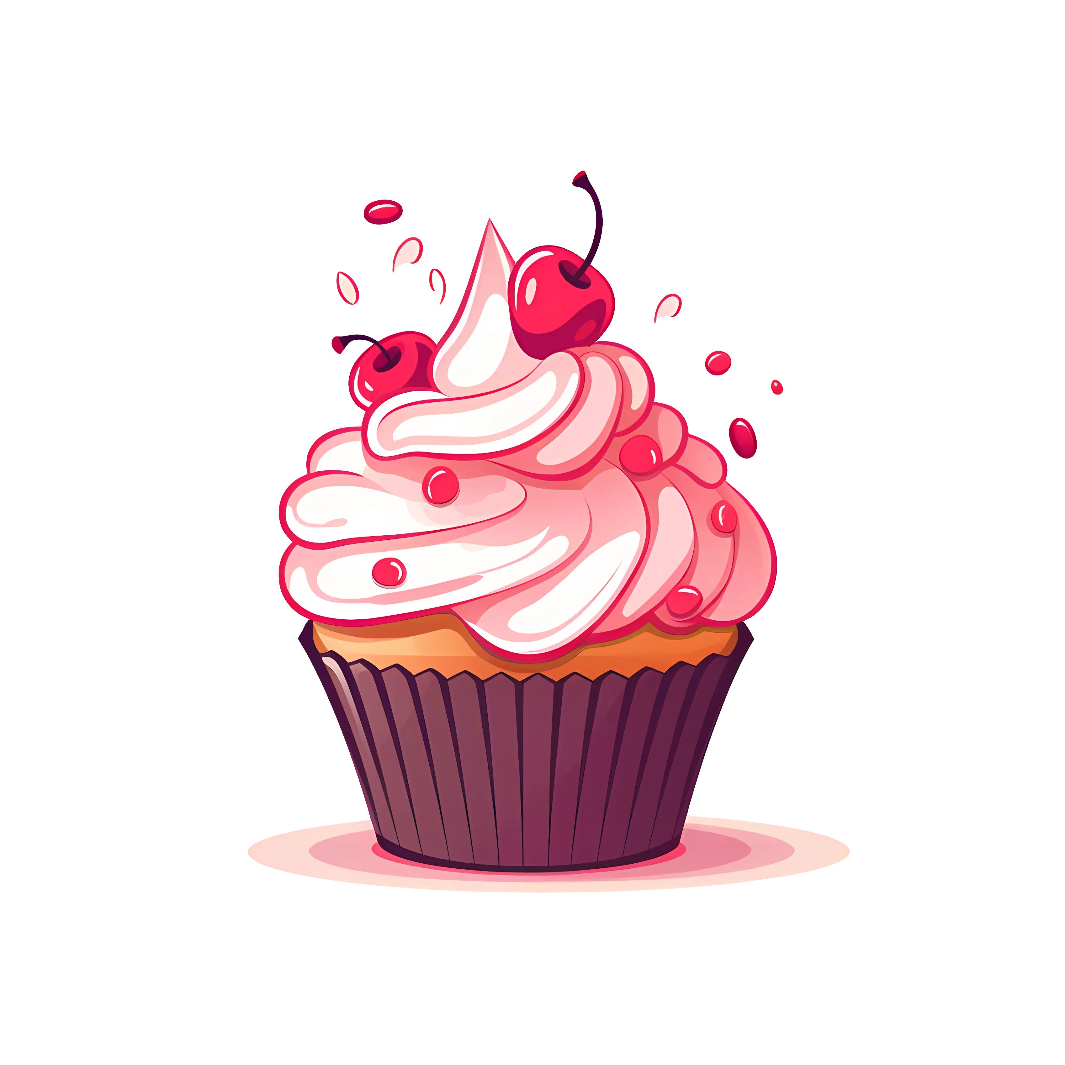 Cherry Cupcake with Pink Frosting Illustration for Dessert Design