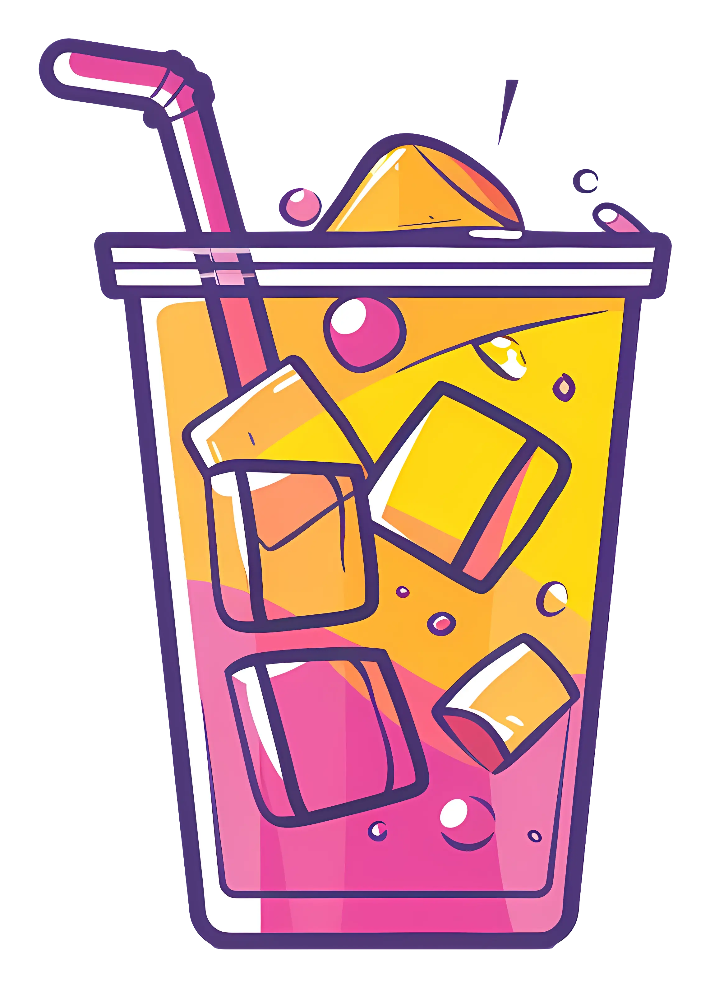 Juice With Ice Cubes and Straw Illustration