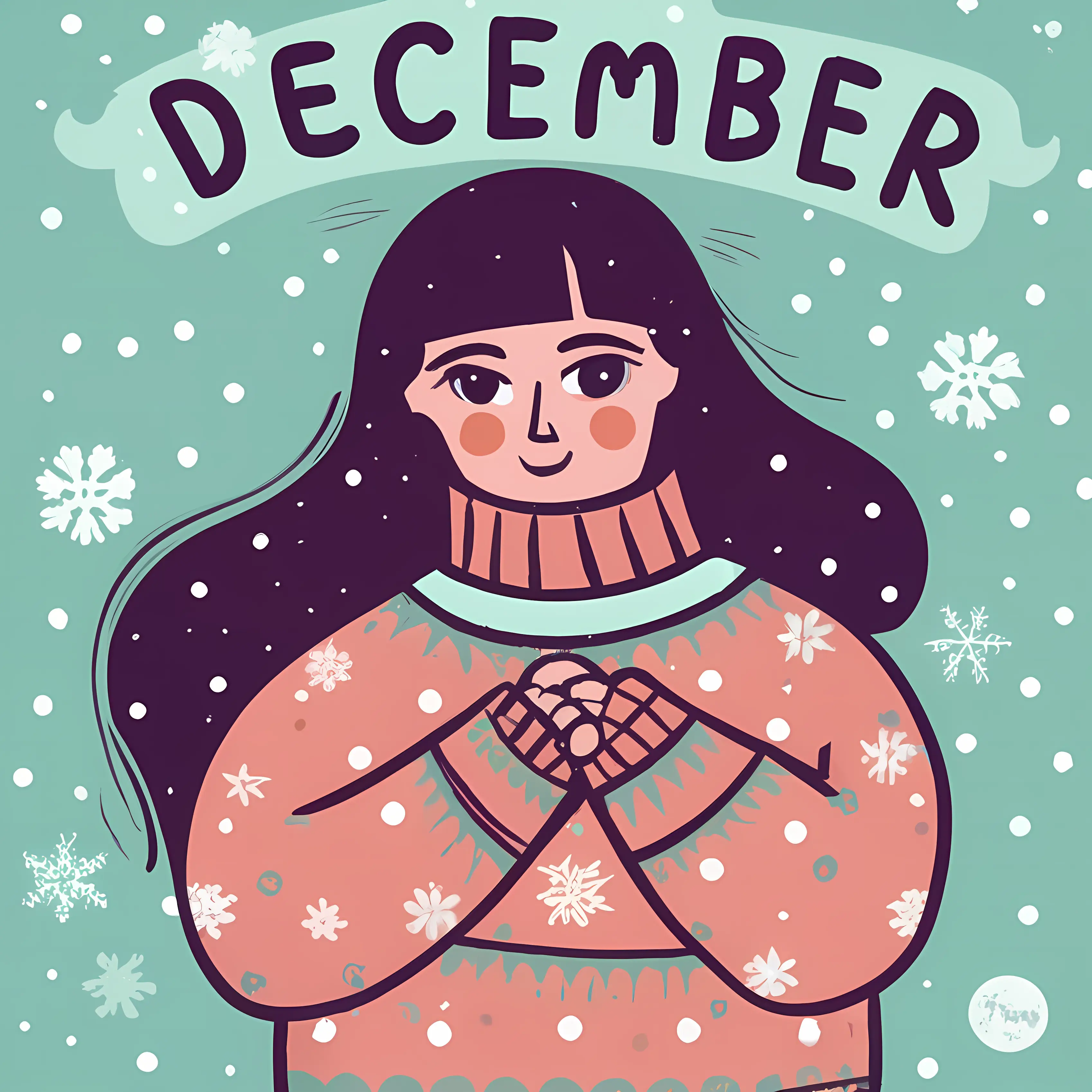 Girl in December with Snowflakes