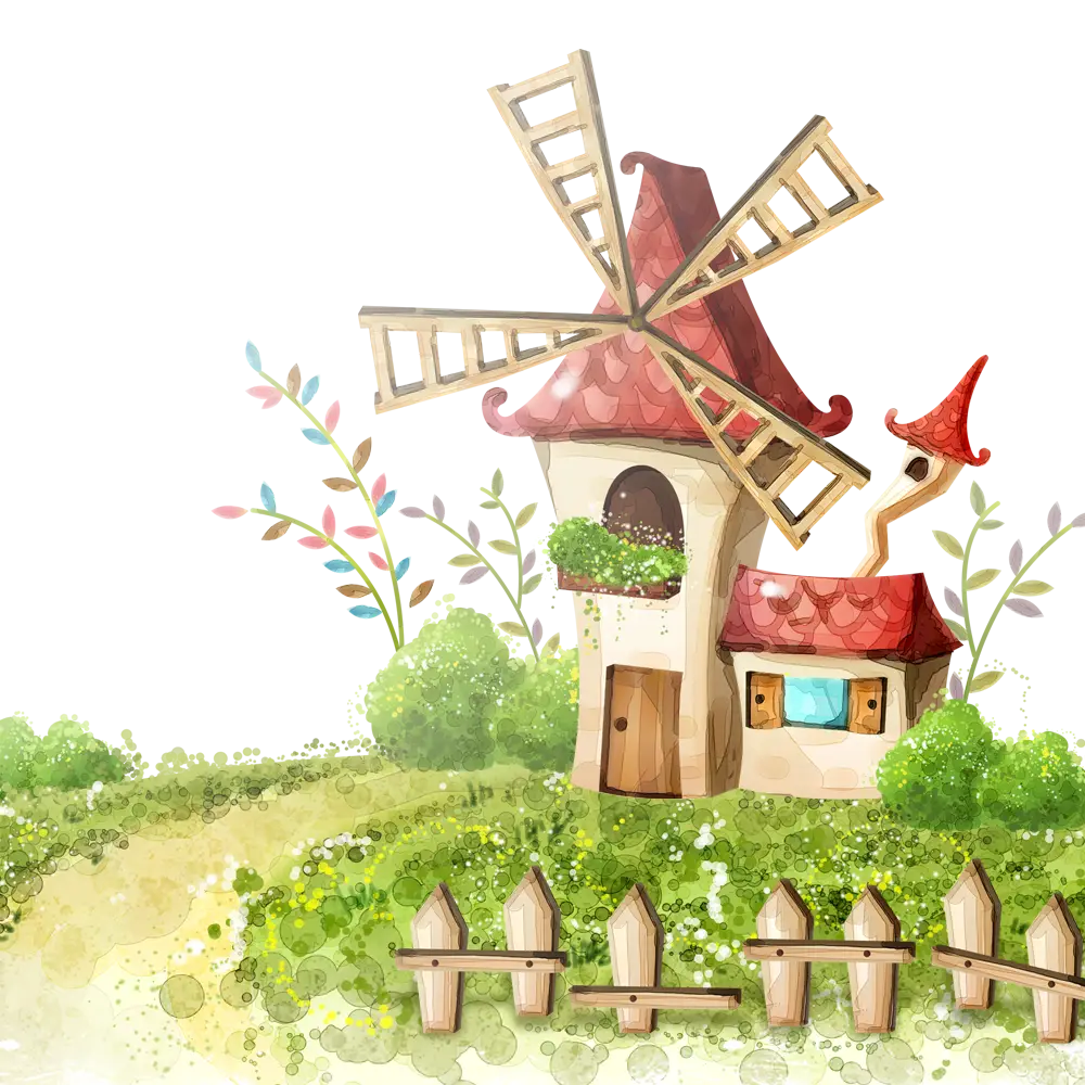Small Cute Doodle House with Windmill