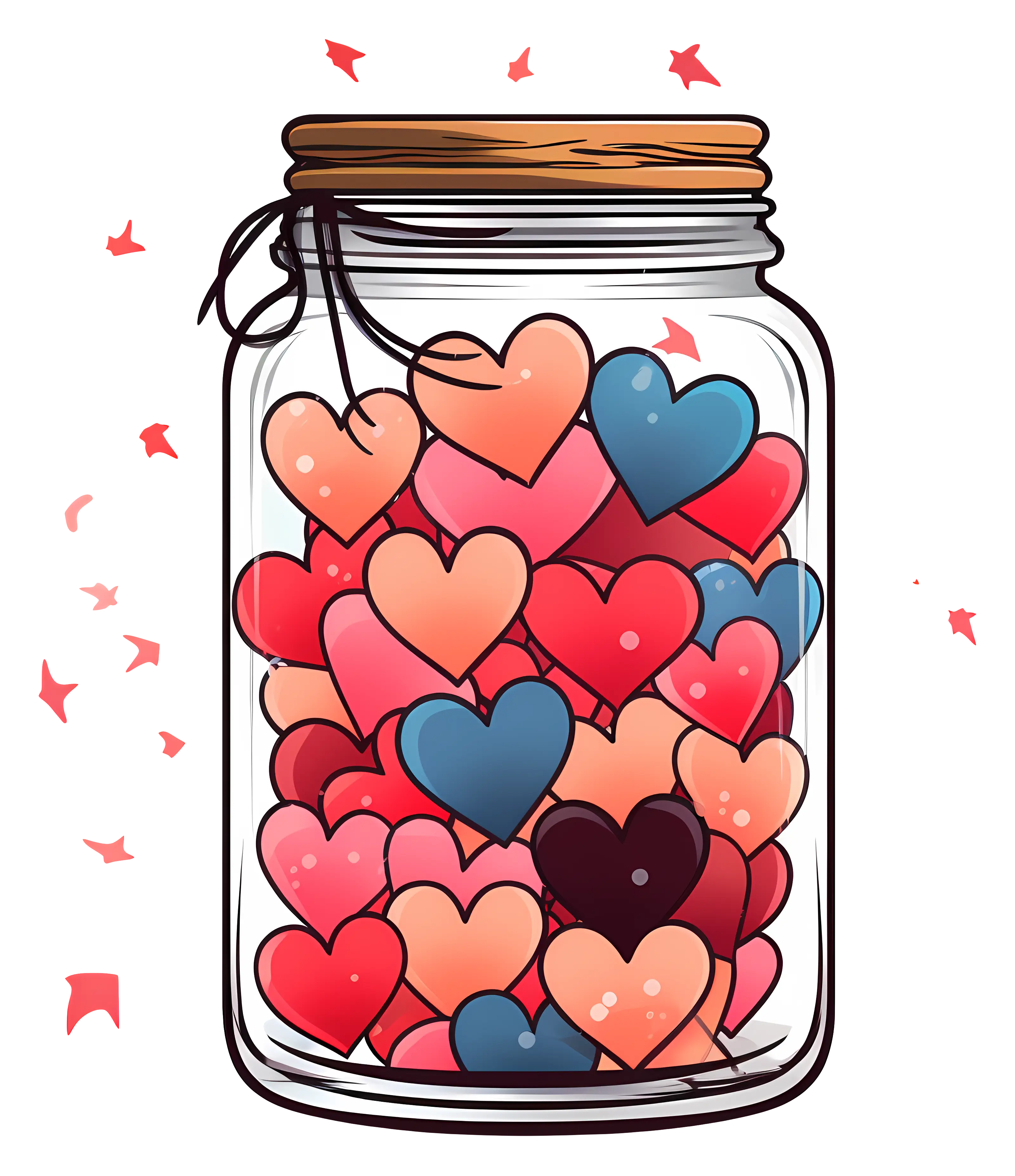 Jar Filled with Colorful Hearts and Love Theme