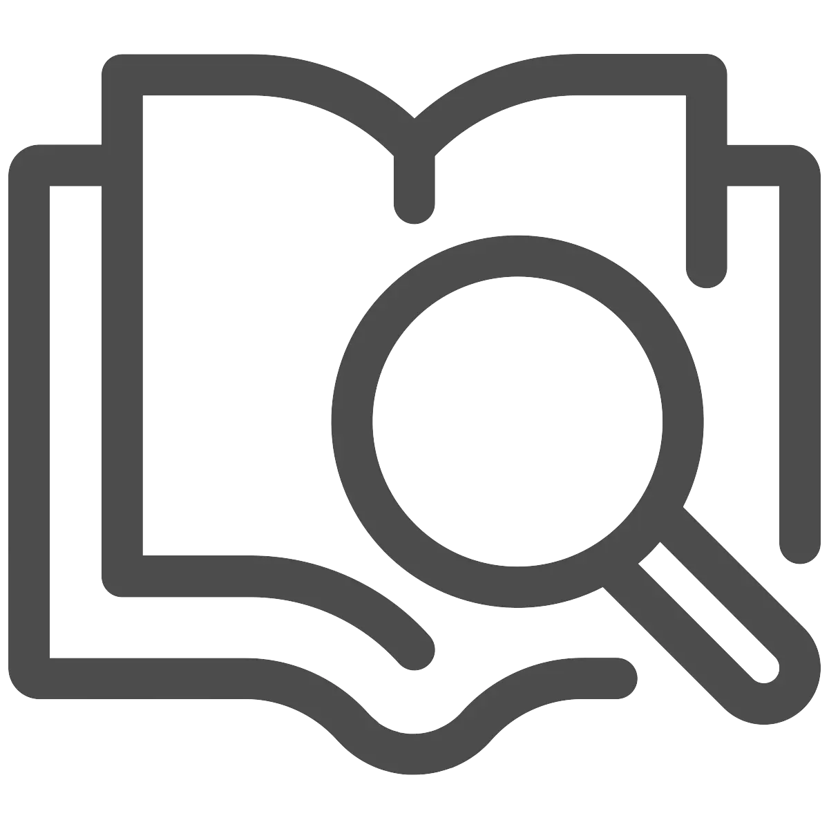 Book Icon with Magnifying Glass for Study Concept