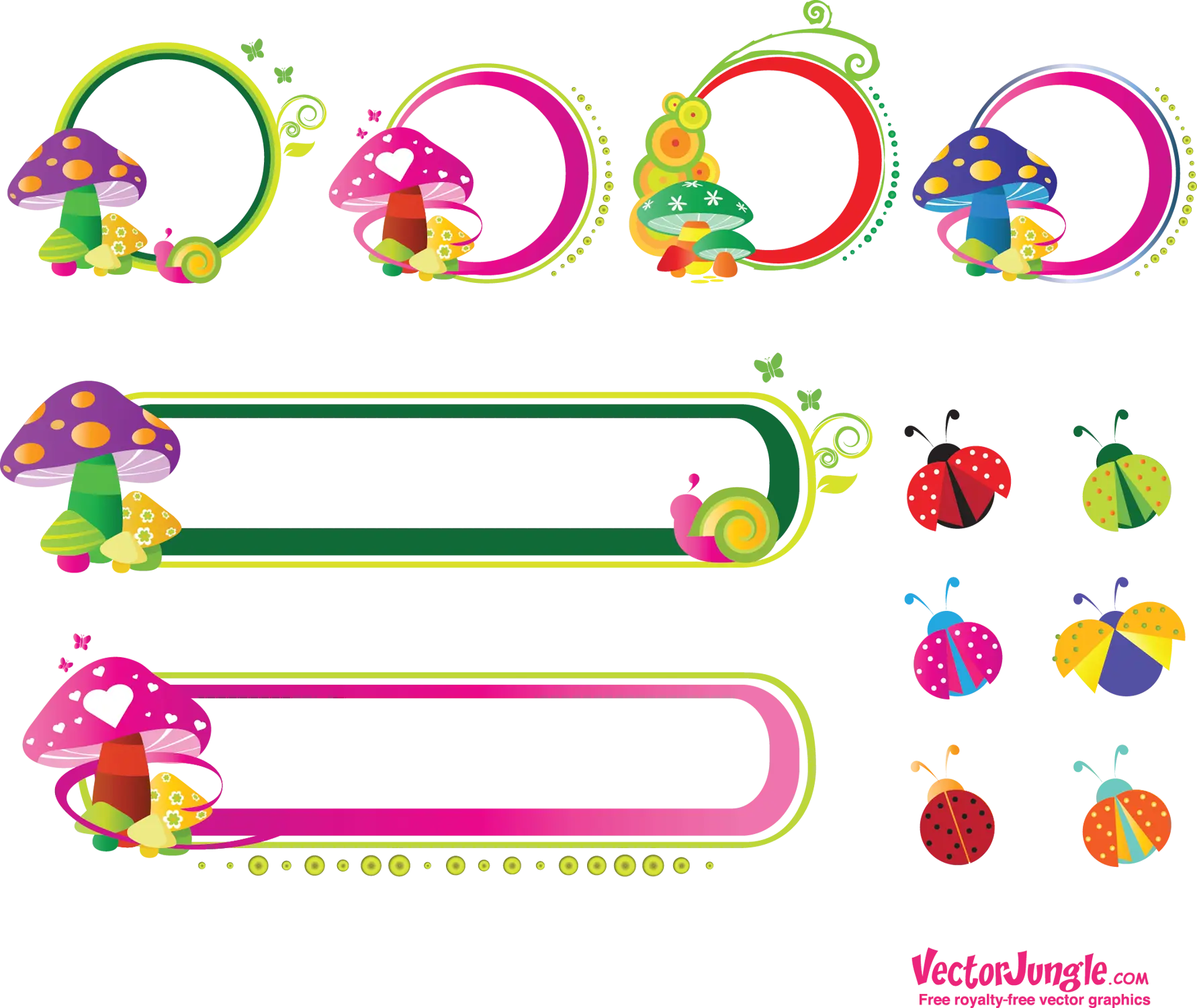 Colorful Mushroom and Ladybug Illustration
