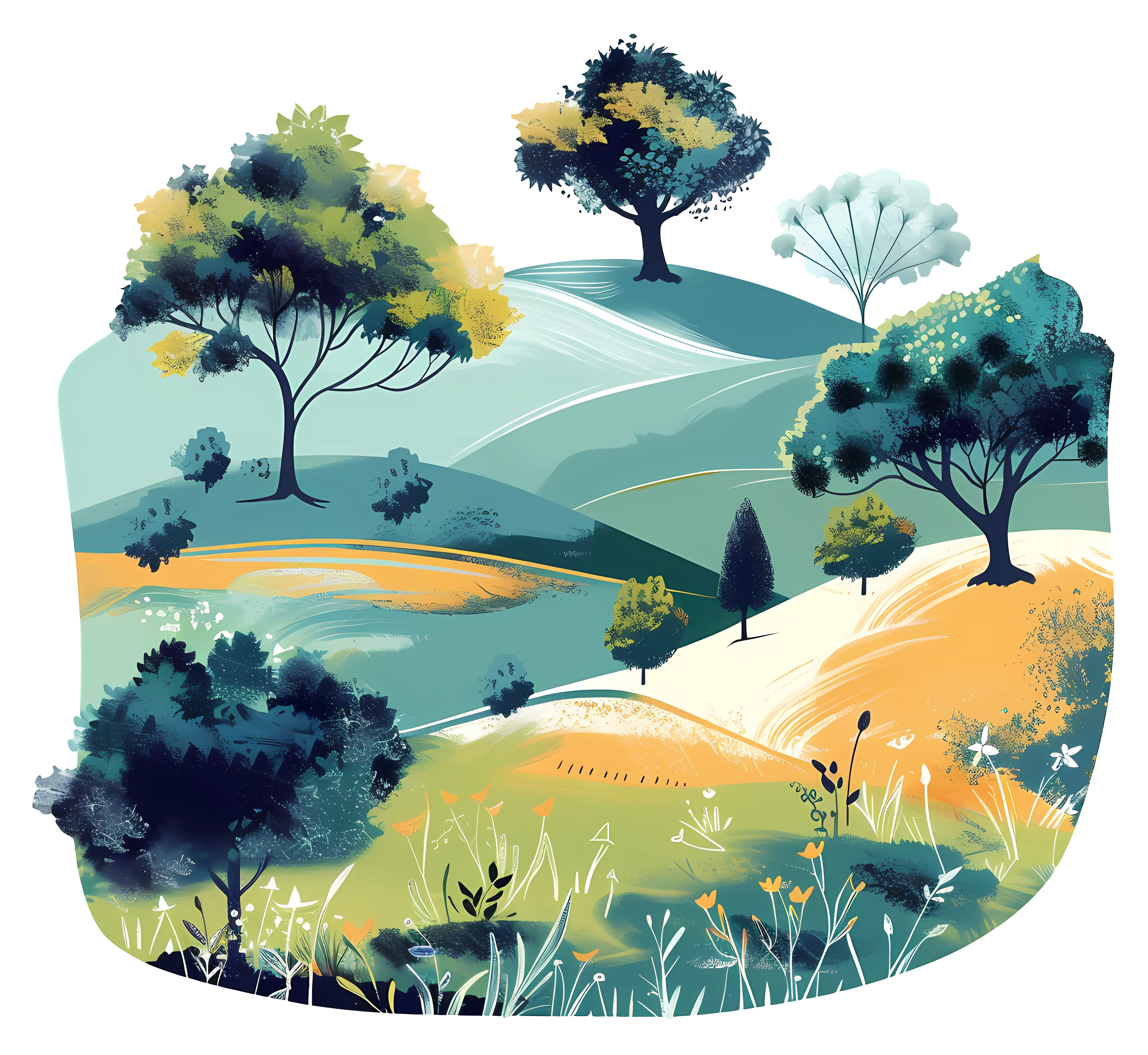 Lush Green Landscape with Hills