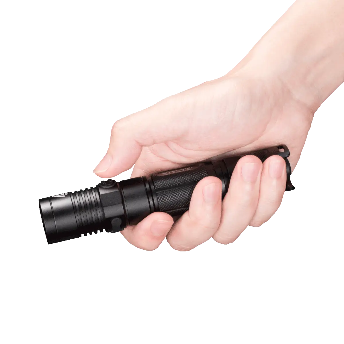 Hand Holding a Black Flashlight for Illumination