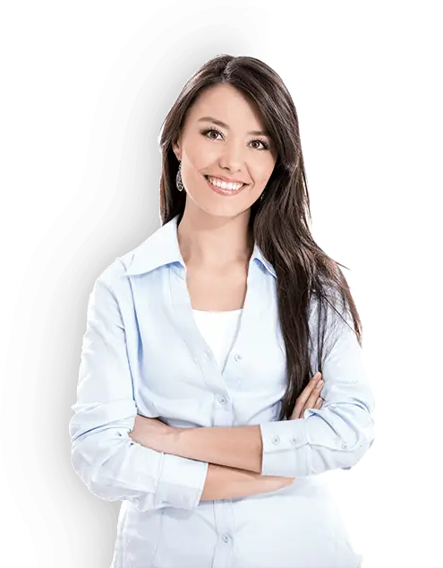 Smiling Woman in Blue Shirt