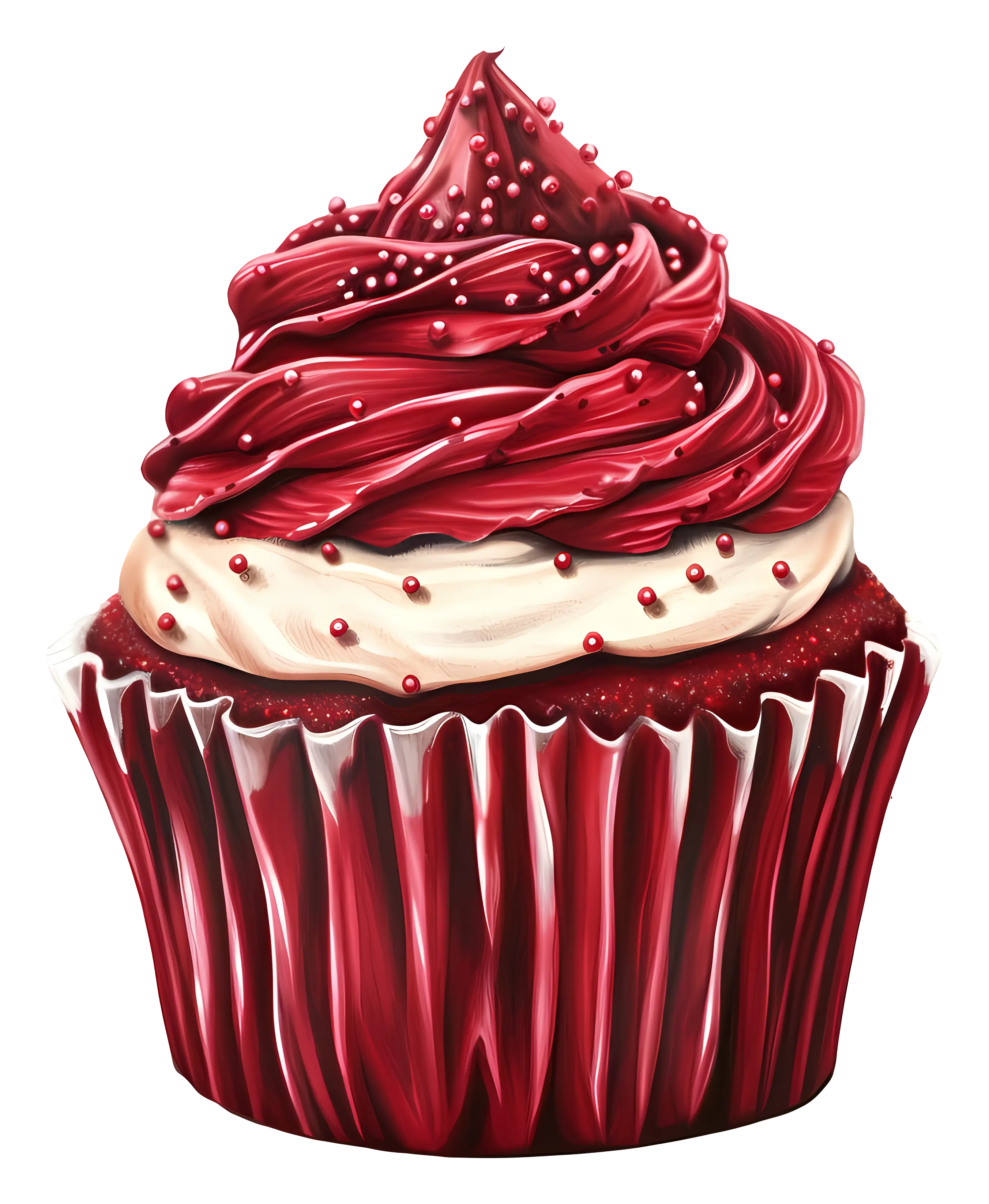 Red Velvet Cupcake with Frosting and Decoration Illustration